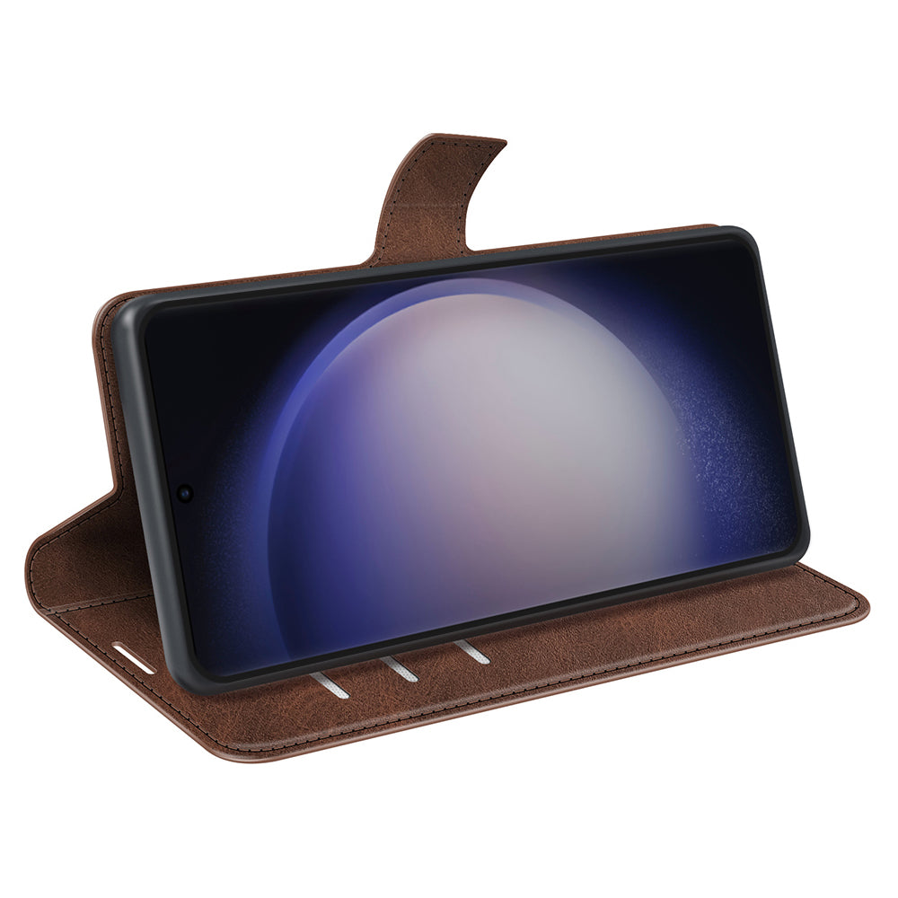 For Samsung Galaxy S24 Ultra Case Calf Texture PU Leather Protective Wallet Phone Cover - Brown