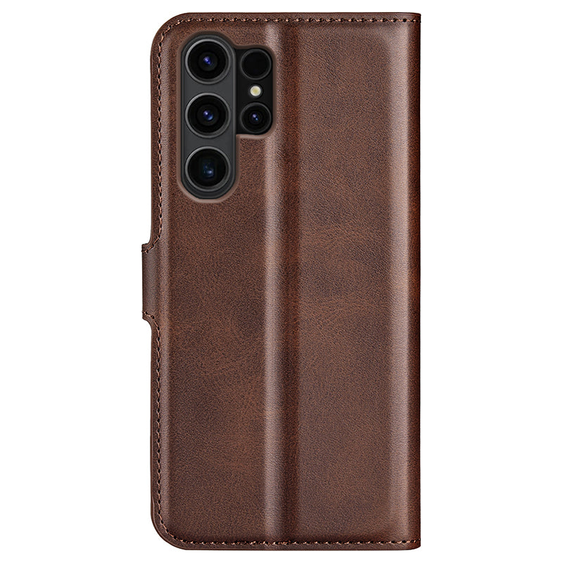 For Samsung Galaxy S24 Ultra Case Calf Texture PU Leather Protective Wallet Phone Cover - Brown
