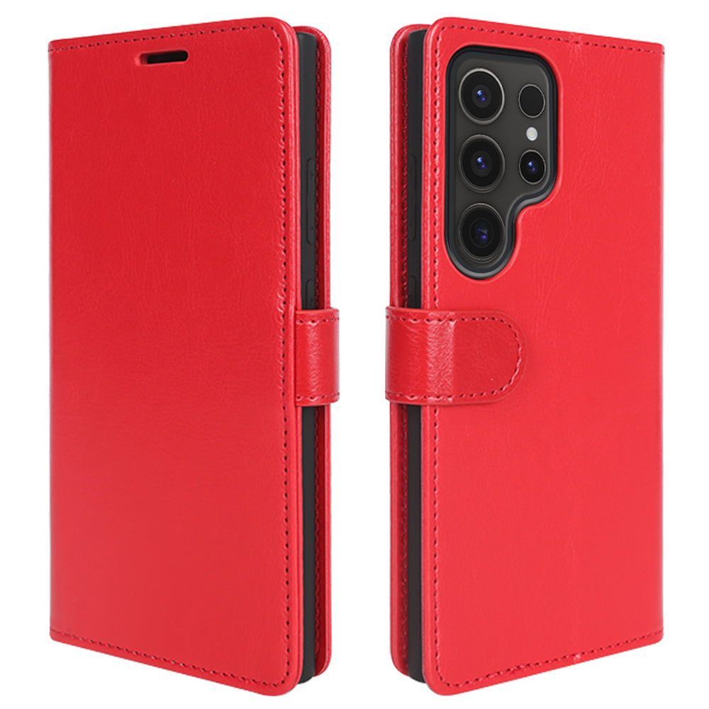 For Samsung Galaxy S24 Ultra Case Crazy Horse Texture Wallet Phone Case PU Leather Flip Cover - Red
