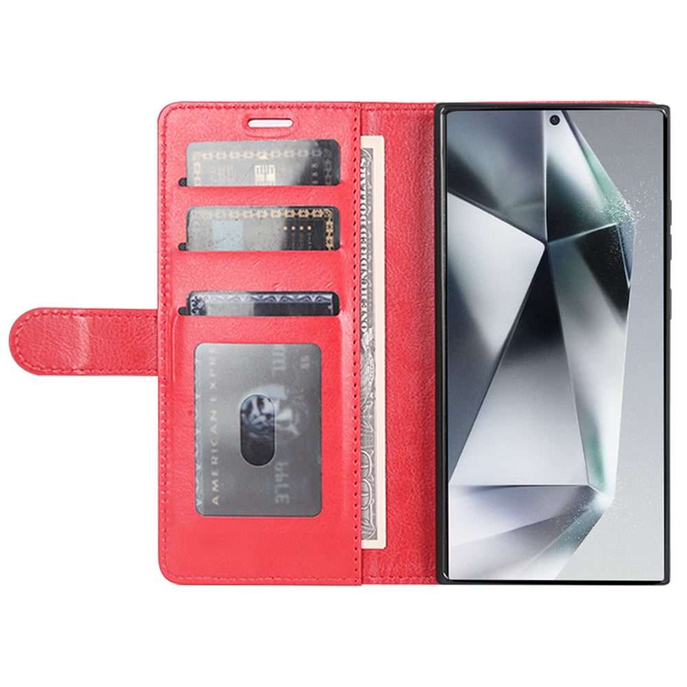 For Samsung Galaxy S24 Ultra Case Crazy Horse Texture Wallet Phone Case PU Leather Flip Cover - Red