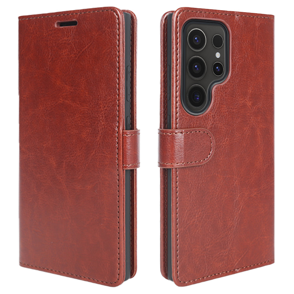 For Samsung Galaxy S24 Ultra Case Crazy Horse Texture Wallet Phone Case PU Leather Flip Cover - Brown