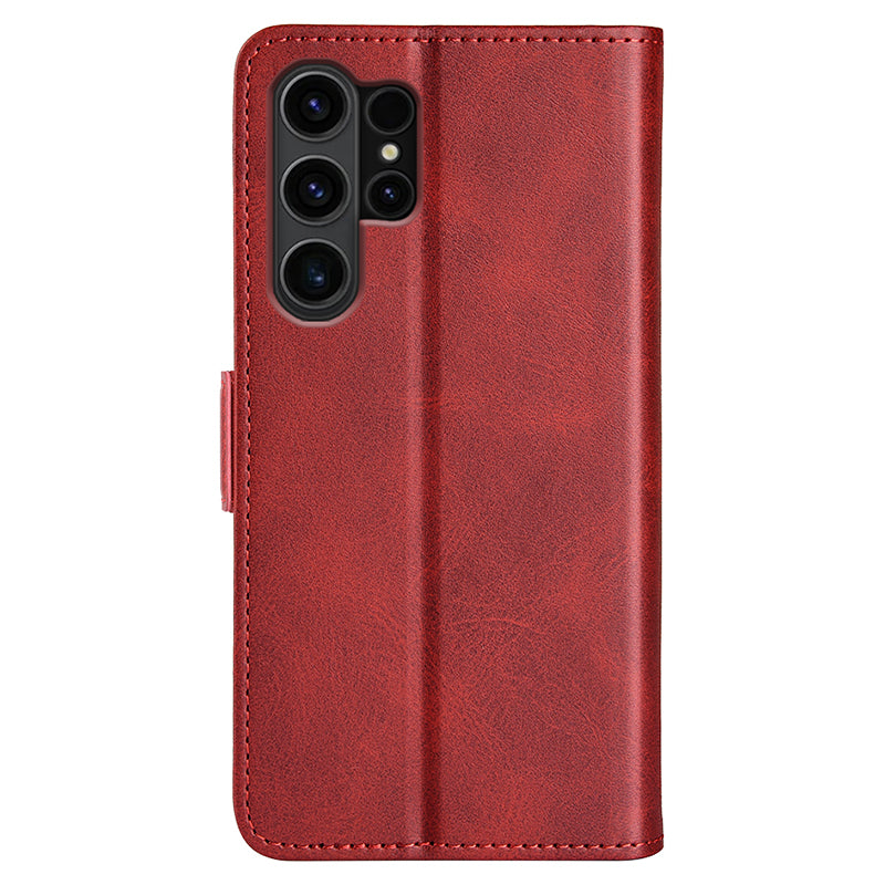 For Samsung Galaxy S24 Ultra Case PU Leather Dual Magnetic Clasp Protective Cover - Red