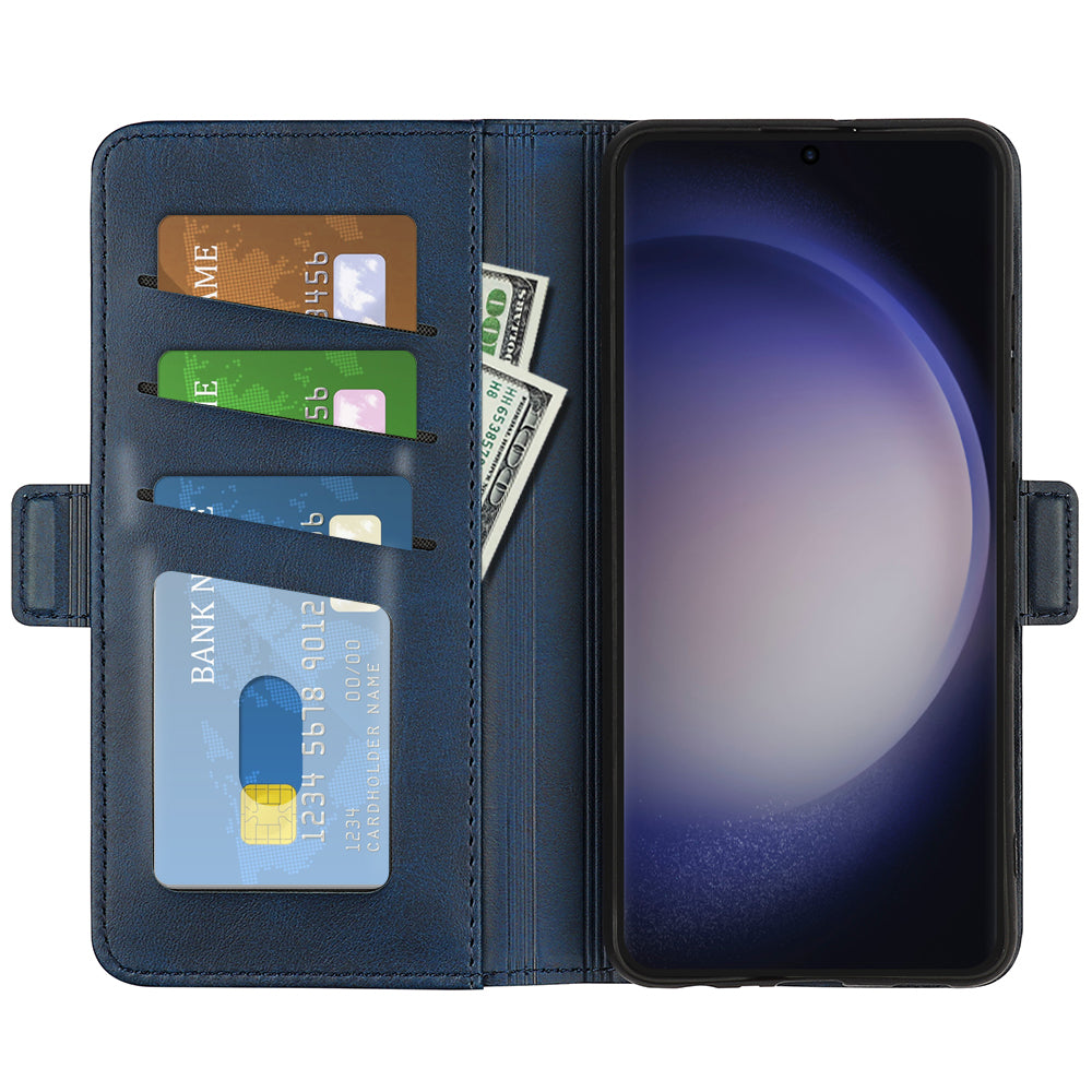 For Samsung Galaxy S24 Ultra Case PU Leather Dual Magnetic Clasp Protective Cover - Blue