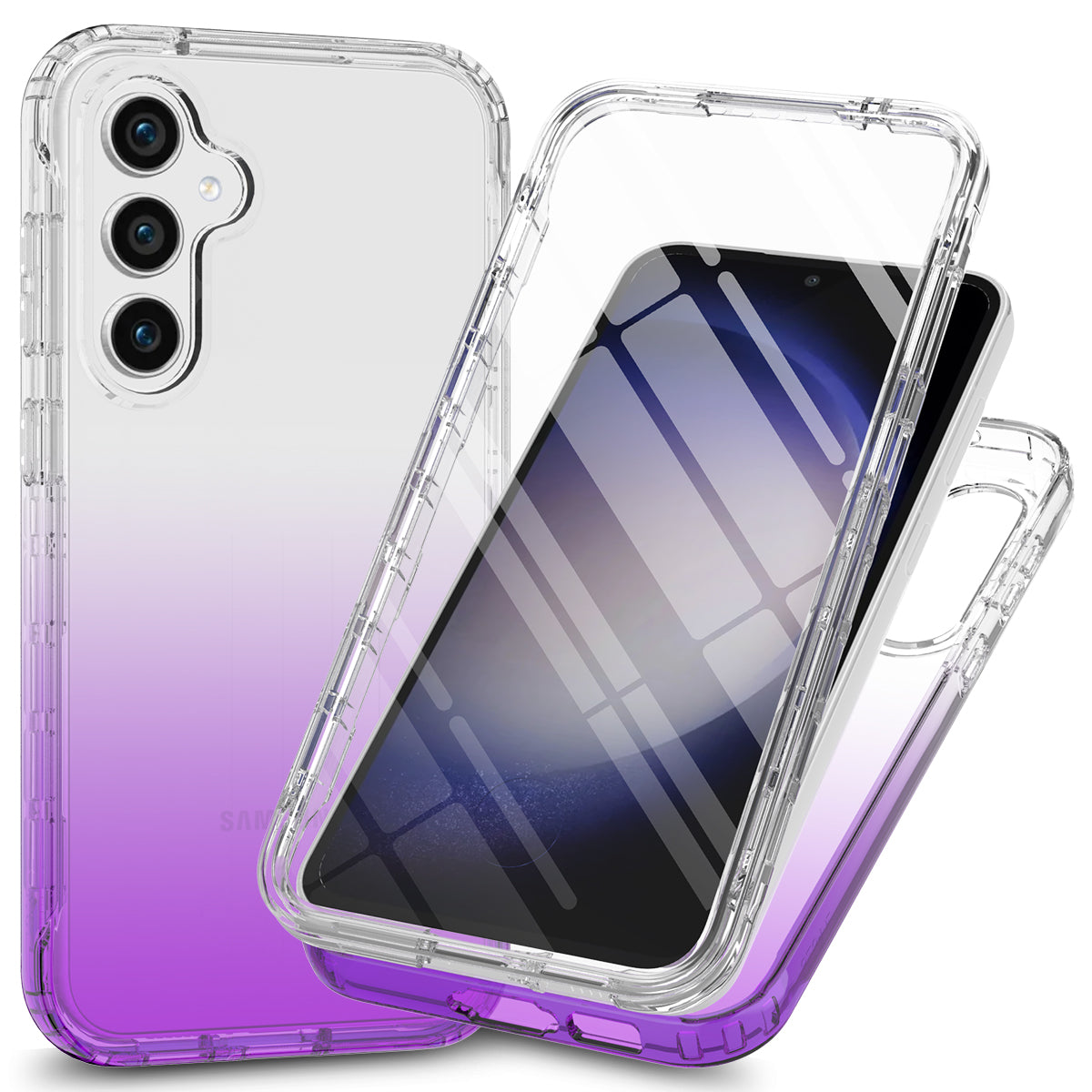 For Samsung Galaxy S24+ Transparent Case Gradient Phone Cover with PET Screen Film - Purple