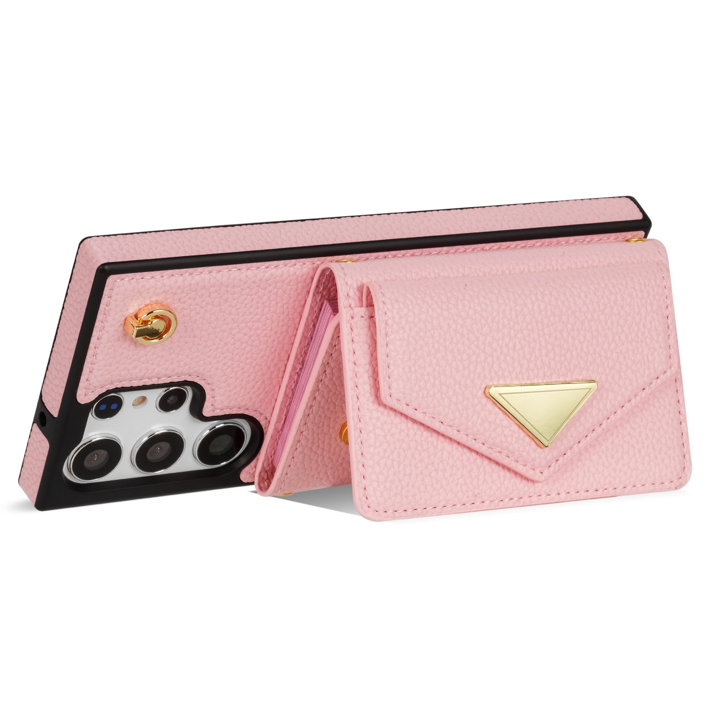 For Samsung Galaxy S24 Ultra Case Organ Card Bag Leather+TPU Cover with Shoulder Strap - Pink