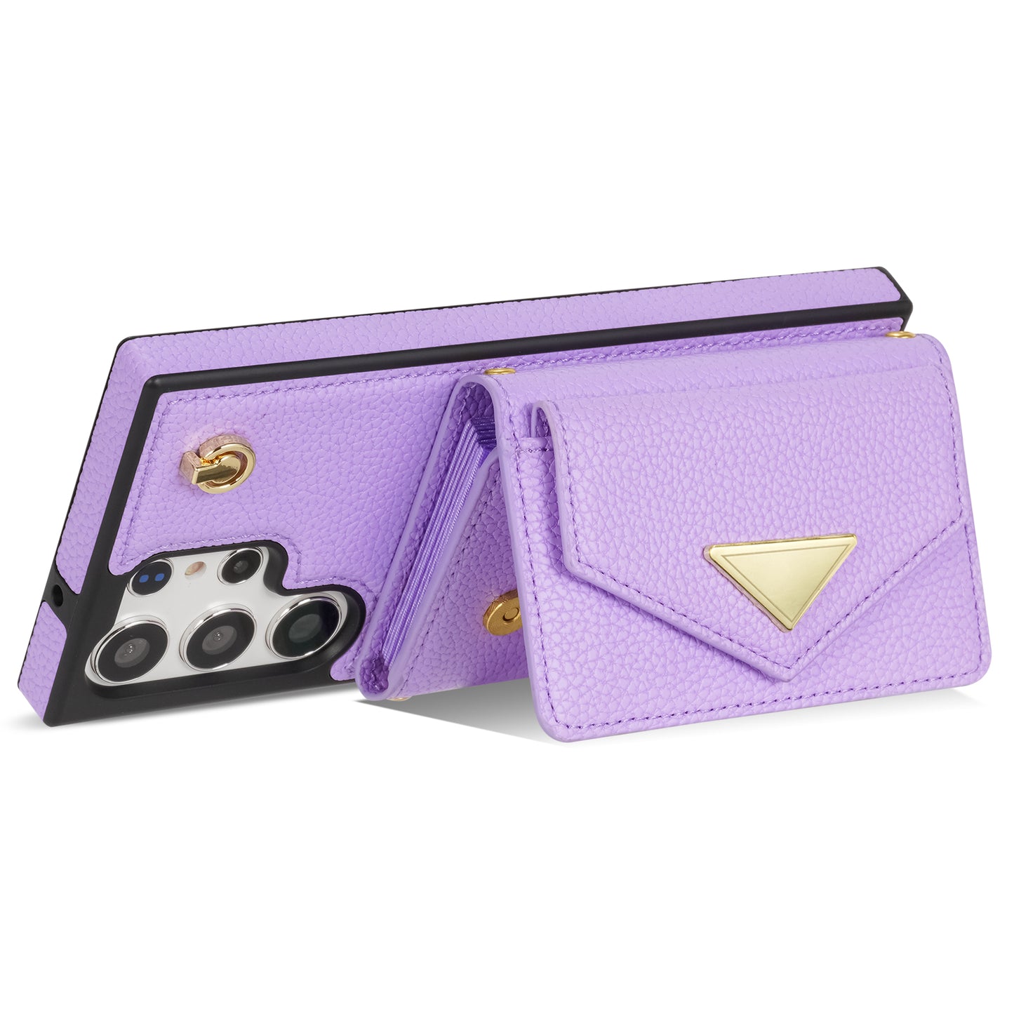 For Samsung Galaxy S24 Ultra Case Organ Card Bag Leather+TPU Cover with Shoulder Strap - Purple