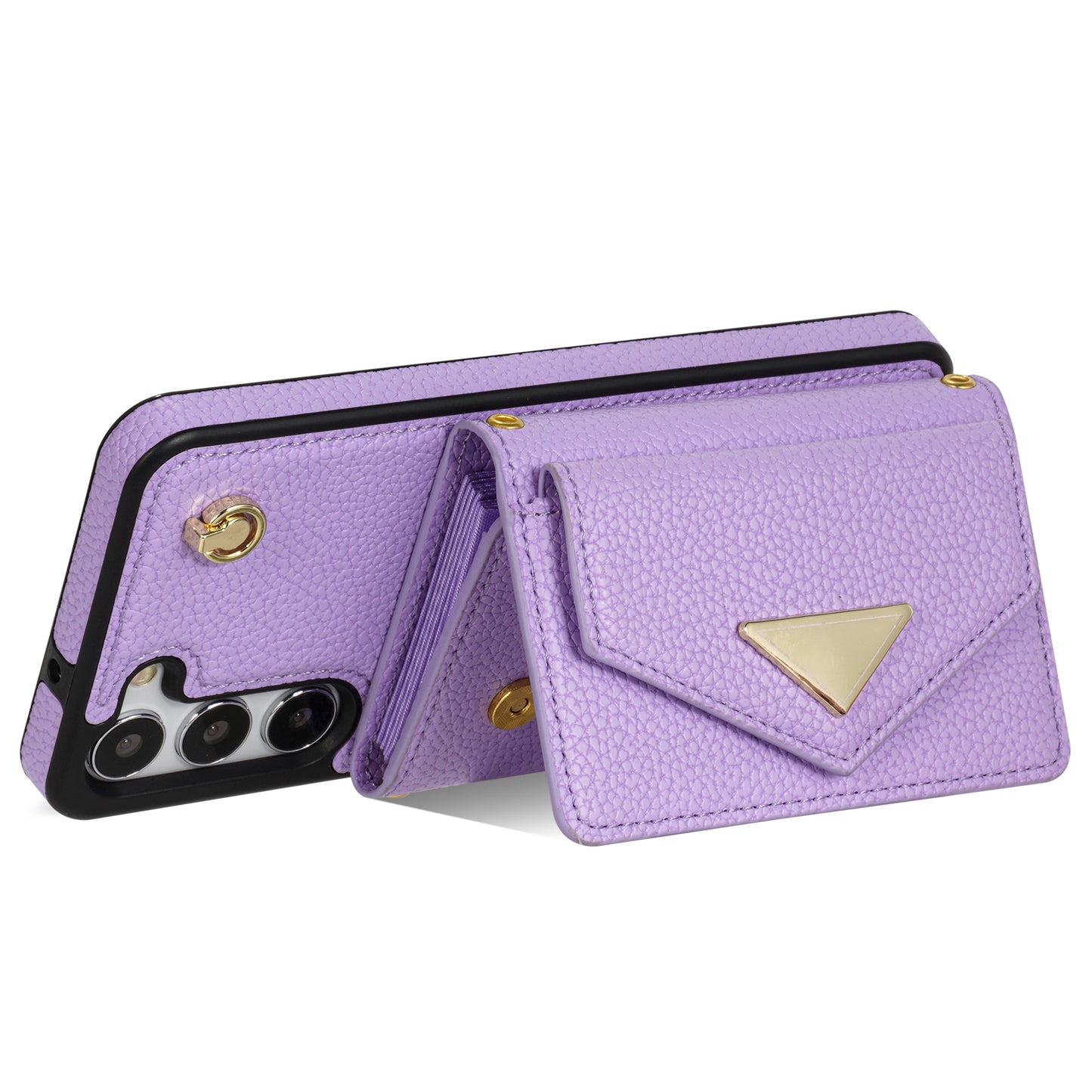 For Samsung Galaxy S24+ Cell Phone Case Card Bag Anti-drop Leather+TPU Cover with Shoulder Strap - Purple