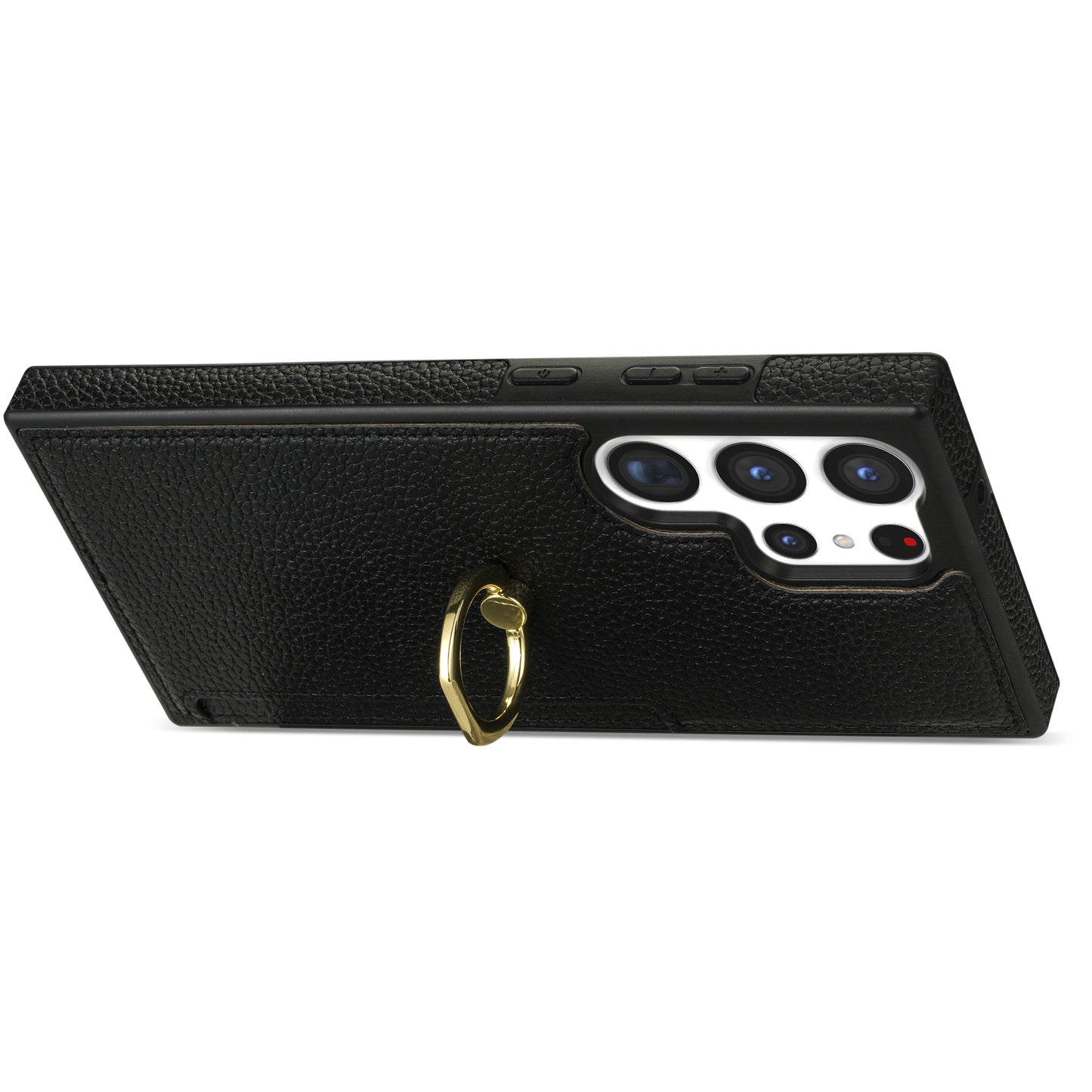 For Samsung Galaxy S24 Ultra Cell Phone Case PU Leather + TPU Ring Kickstand Cover - Black