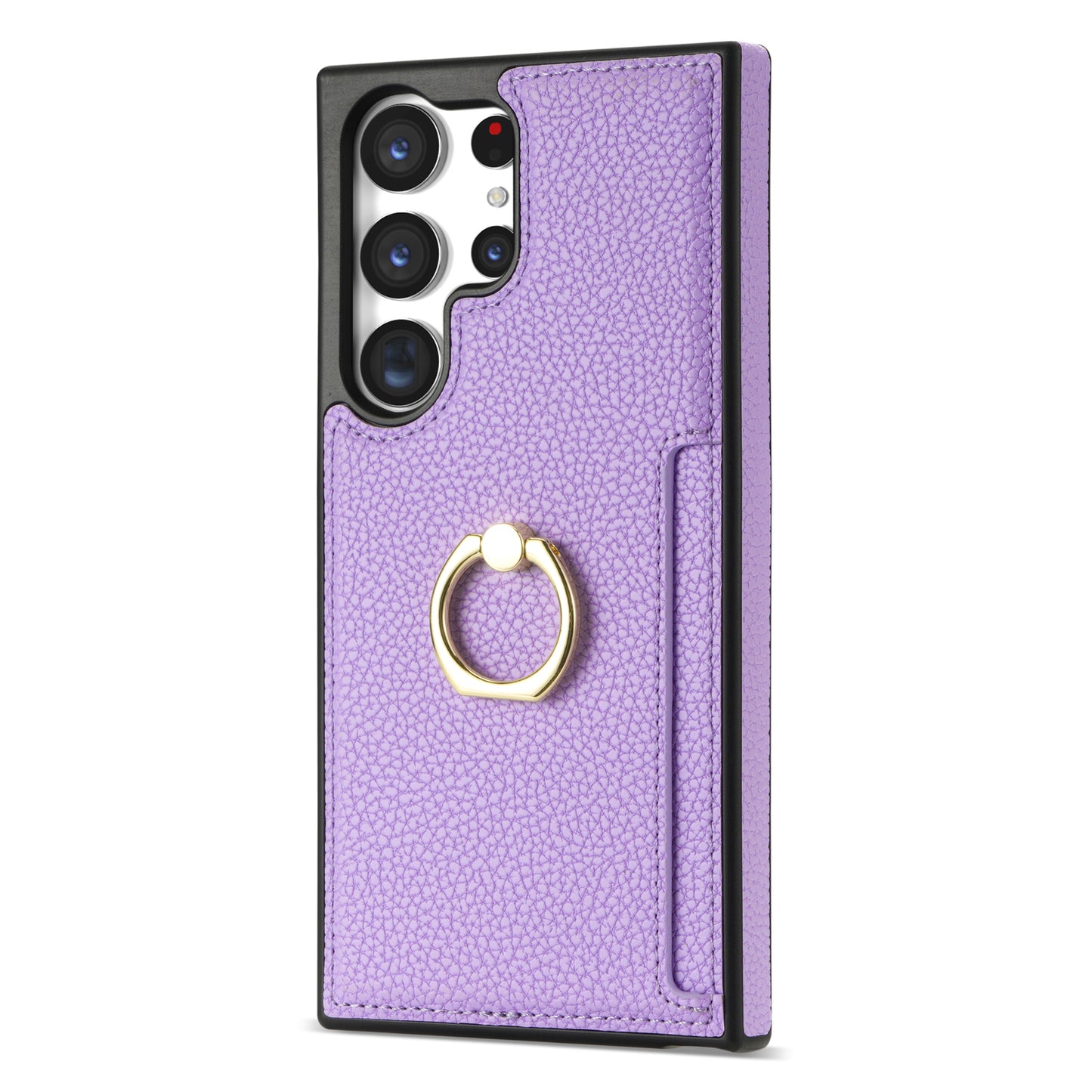 For Samsung Galaxy S24 Ultra Cell Phone Case PU Leather + TPU Ring Kickstand Cover - Purple