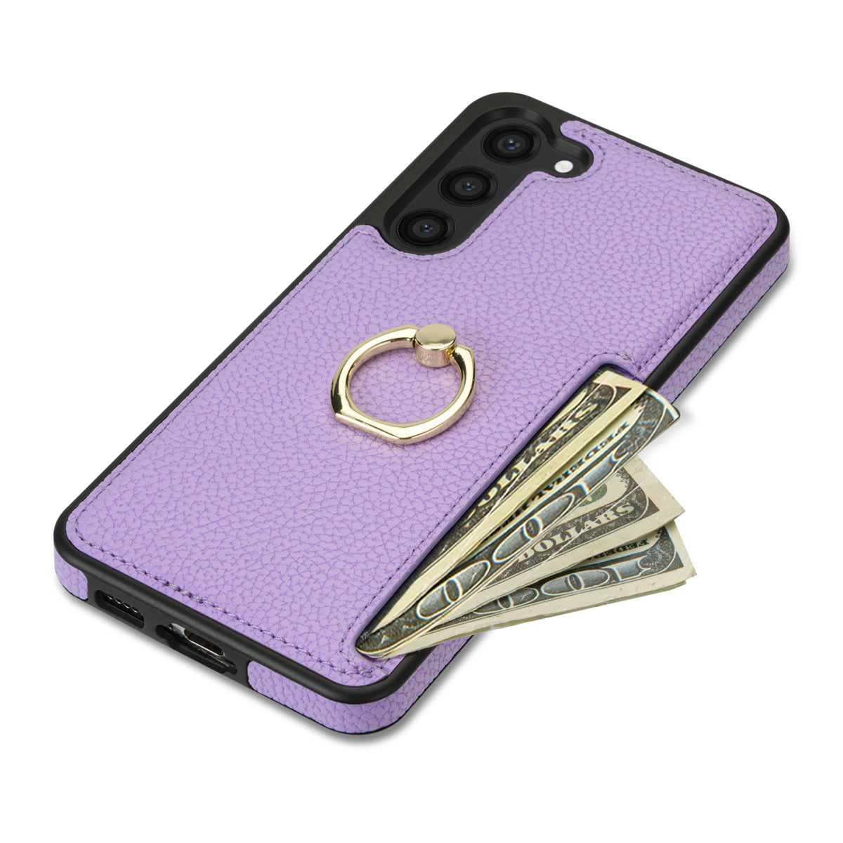 For Samsung Galaxy S24 Cell Phone Case PU Leather + TPU Card Holder Cover with Kickstand - Purple