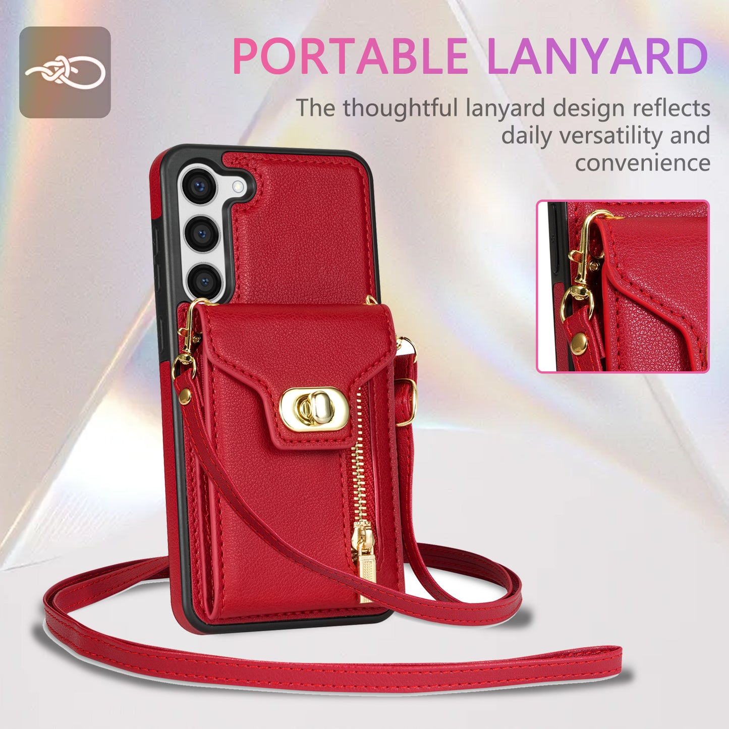 For Samsung Galaxy S24 Case Zipper Pocket Card Slots Leather Coated TPU Phone Cover - Red
