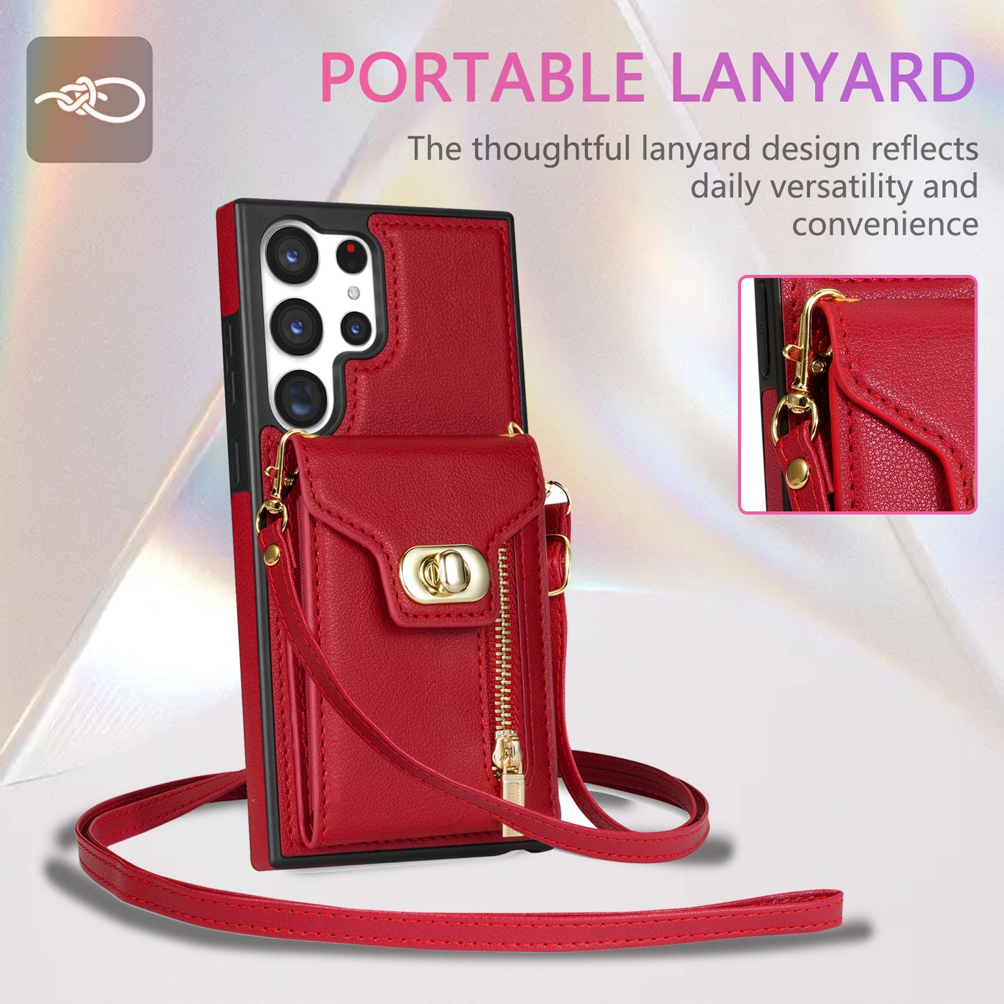 For Samsung Galaxy S24 Ultra Leather Coated TPU Cover Zipper Pocket Card Slots Phone Case with Kickstand - Red