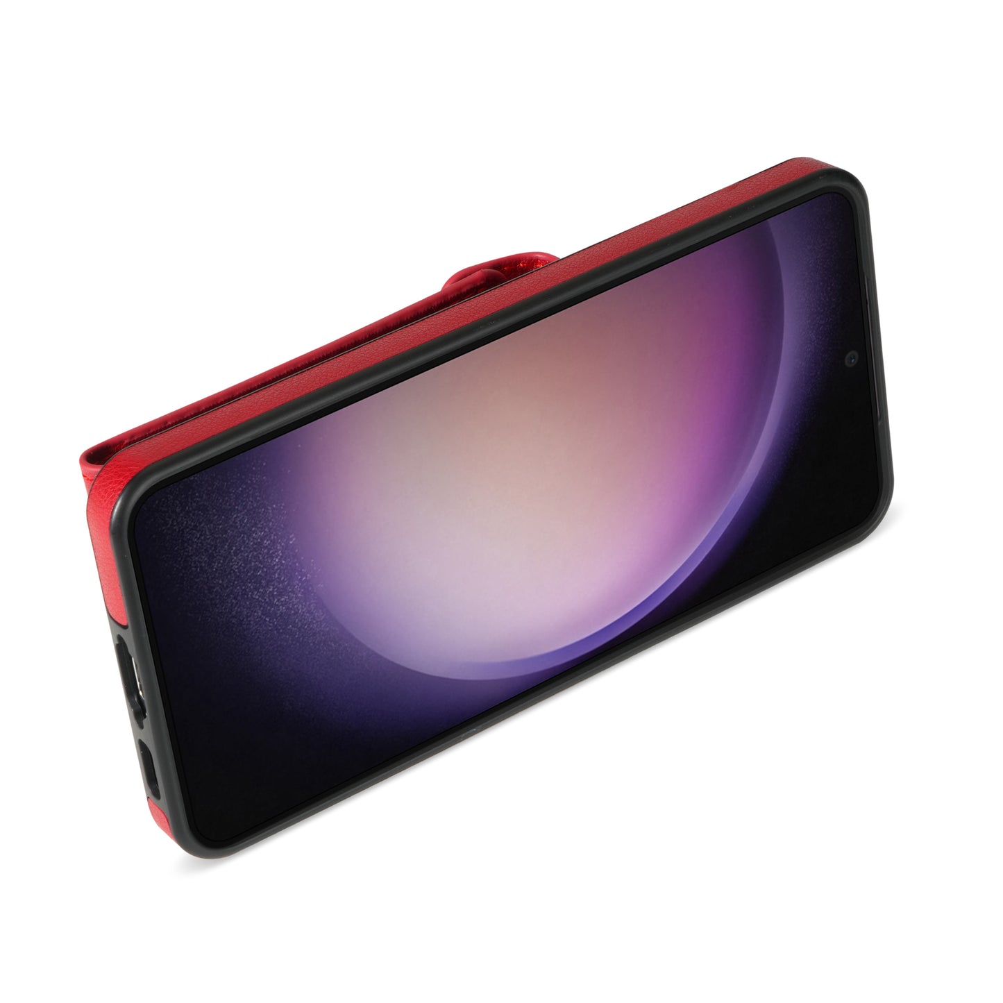 For Samsung Galaxy S24+ Cell Phone Case Leather Coated TPU Card Slots Cover with Shoulder Strap - Red