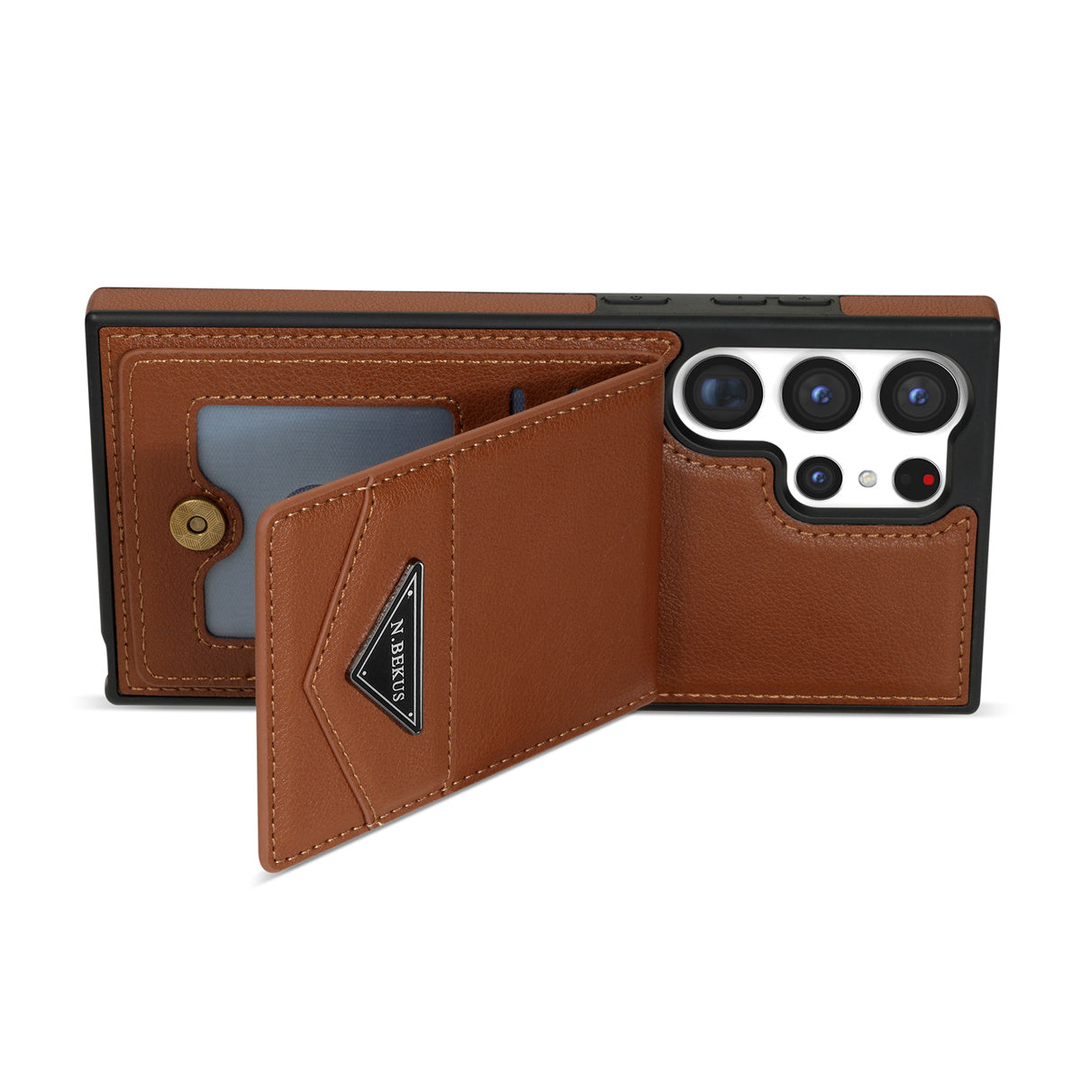 N.BEKUS For Samsung Galaxy S24 Ultra Case Leather+TPU Vertical Flip Card Holder Cover - Brown