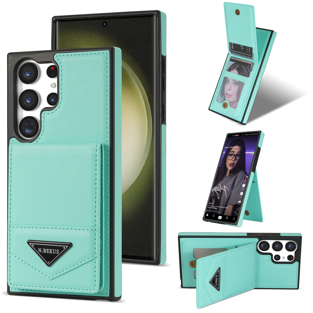 N.BEKUS For Samsung Galaxy S24 Ultra Case Leather+TPU Vertical Flip Card Holder Cover - Green