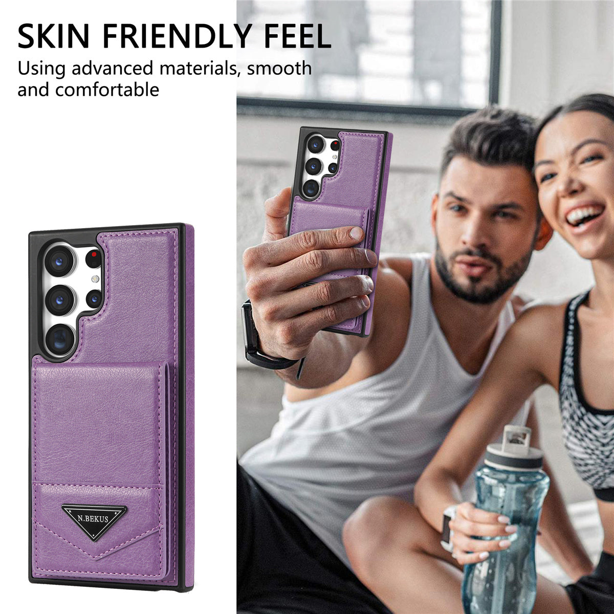 N.BEKUS For Samsung Galaxy S24 Ultra Case Leather+TPU Vertical Flip Card Holder Cover - Purple
