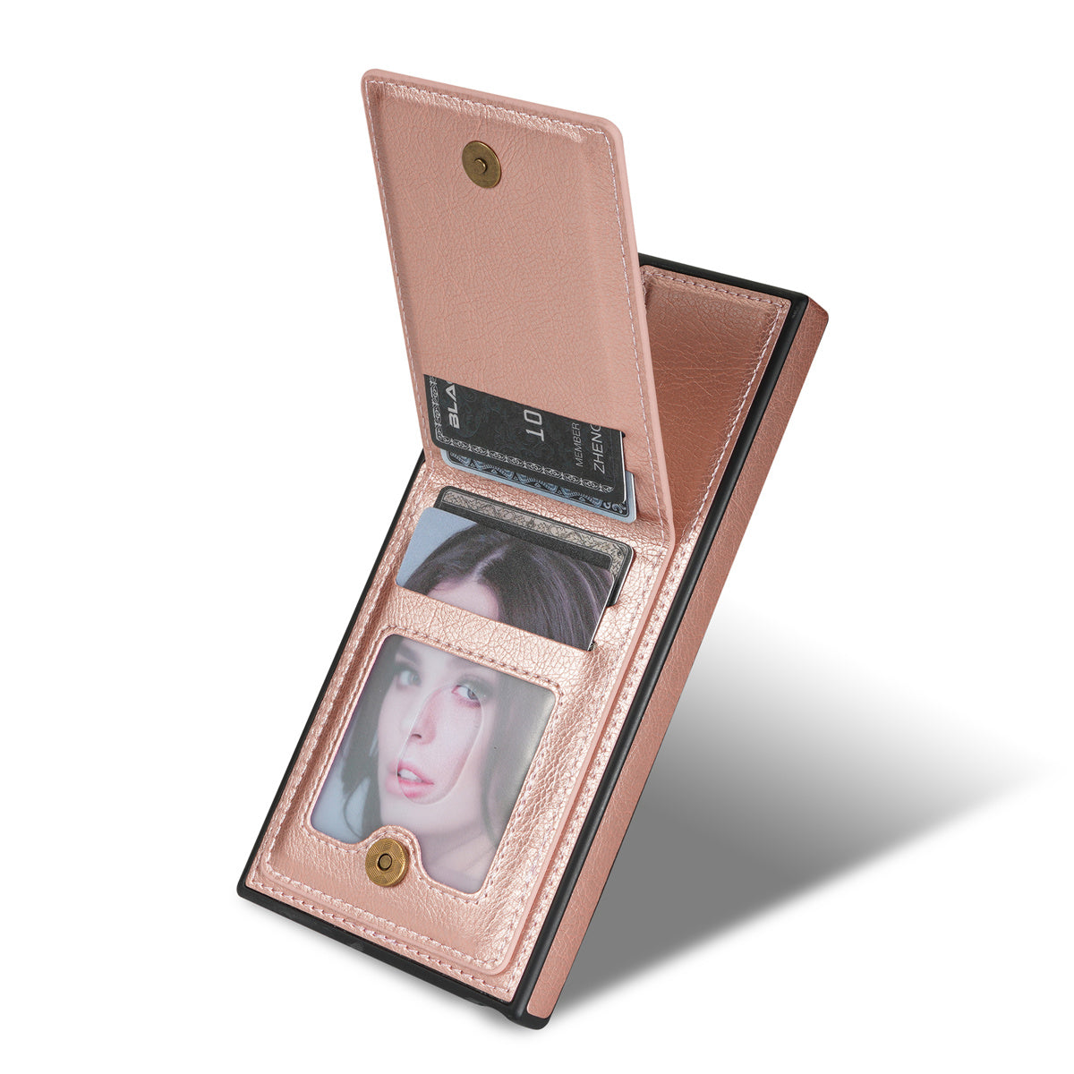 N.BEKUS For Samsung Galaxy S24 Ultra Case Leather+TPU Vertical Flip Card Holder Cover - Pink