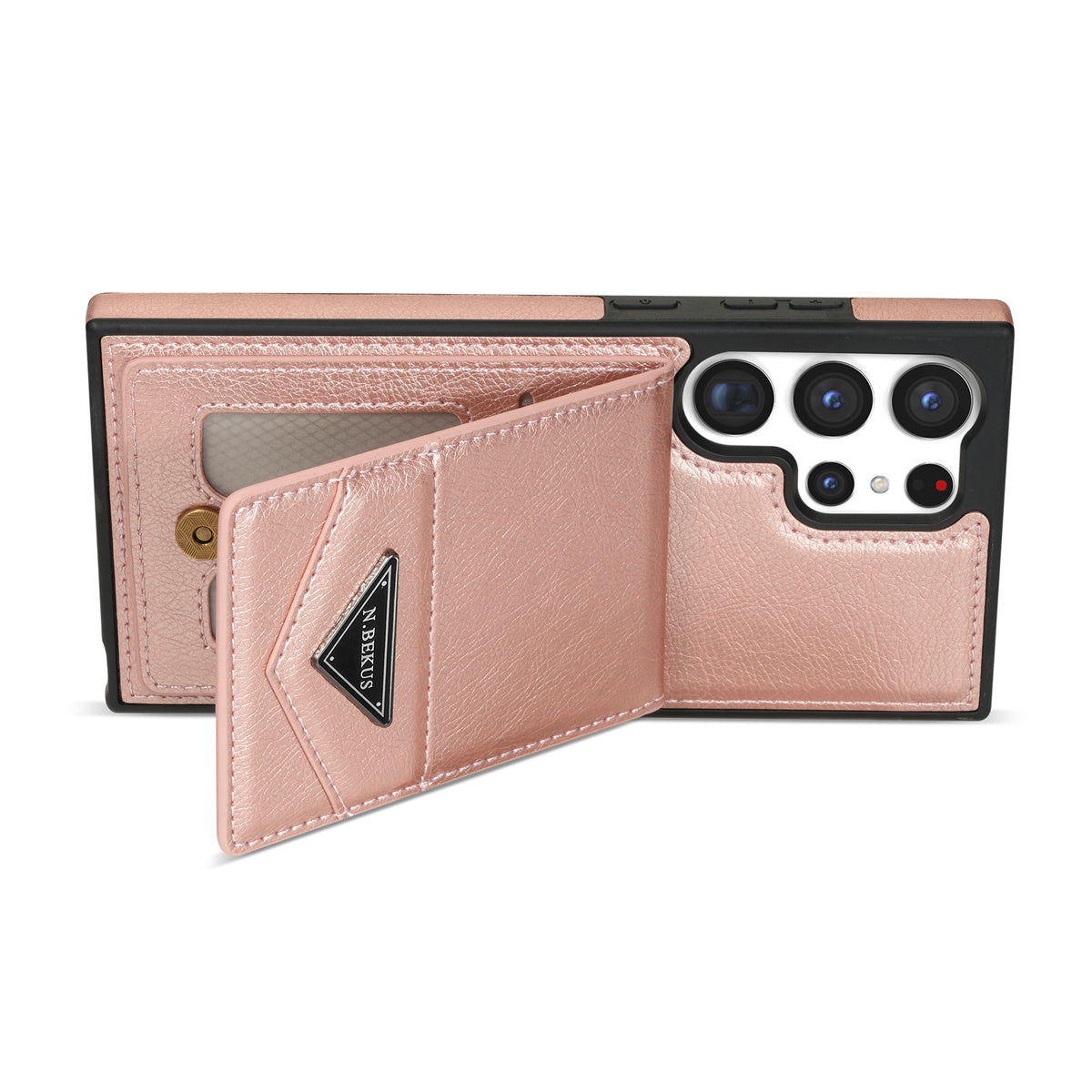 N.BEKUS For Samsung Galaxy S24 Ultra Case Leather+TPU Vertical Flip Card Holder Cover - Pink