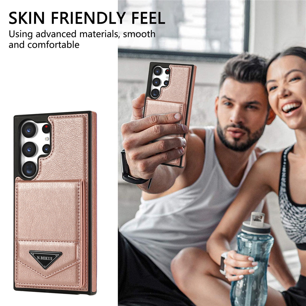 N.BEKUS For Samsung Galaxy S24 Ultra Case Leather+TPU Vertical Flip Card Holder Cover - Pink