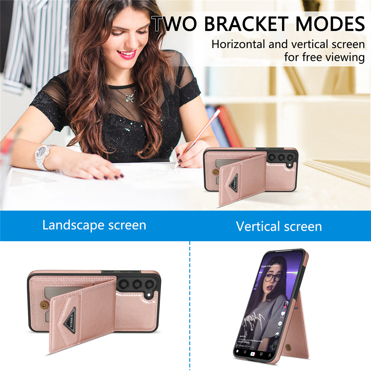 N.BEKUS For Samsung Galaxy S24+ Cell Phone Case Vertical Flip Card Holder Leather+TPU Cover - Pink