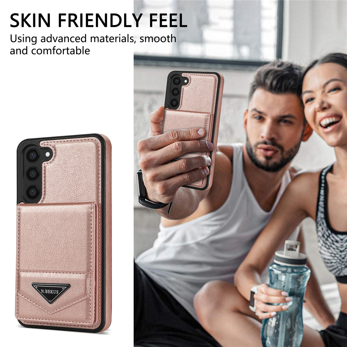 N.BEKUS For Samsung Galaxy S24+ Cell Phone Case Vertical Flip Card Holder Leather+TPU Cover - Pink