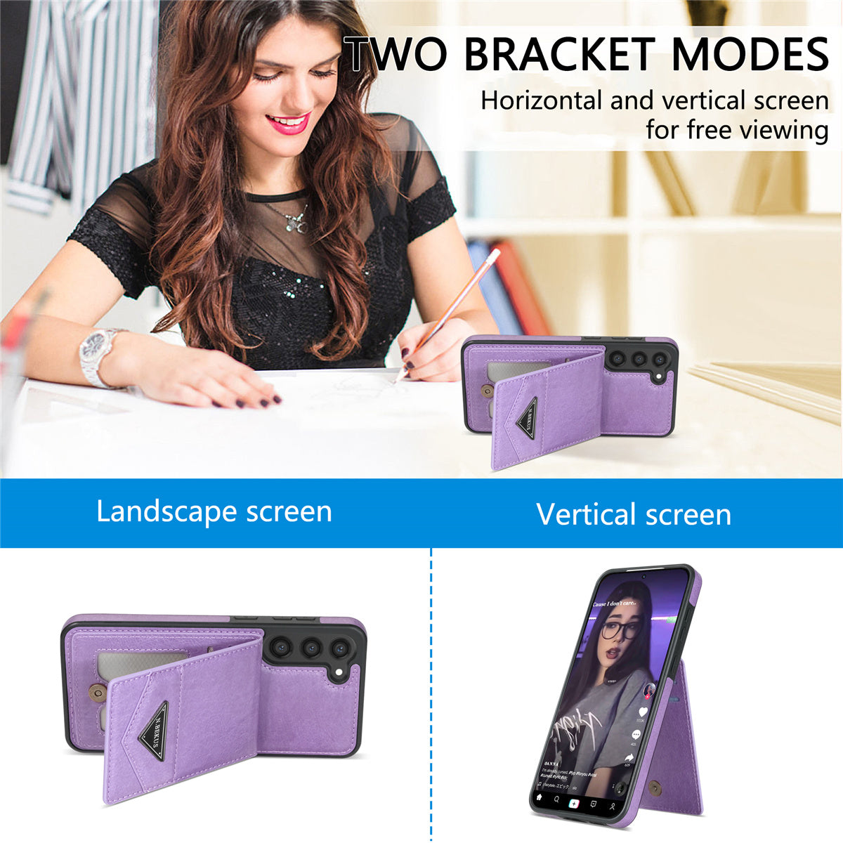 N.BEKUS For Samsung Galaxy S24+ Cell Phone Case Vertical Flip Card Holder Leather+TPU Cover - Purple