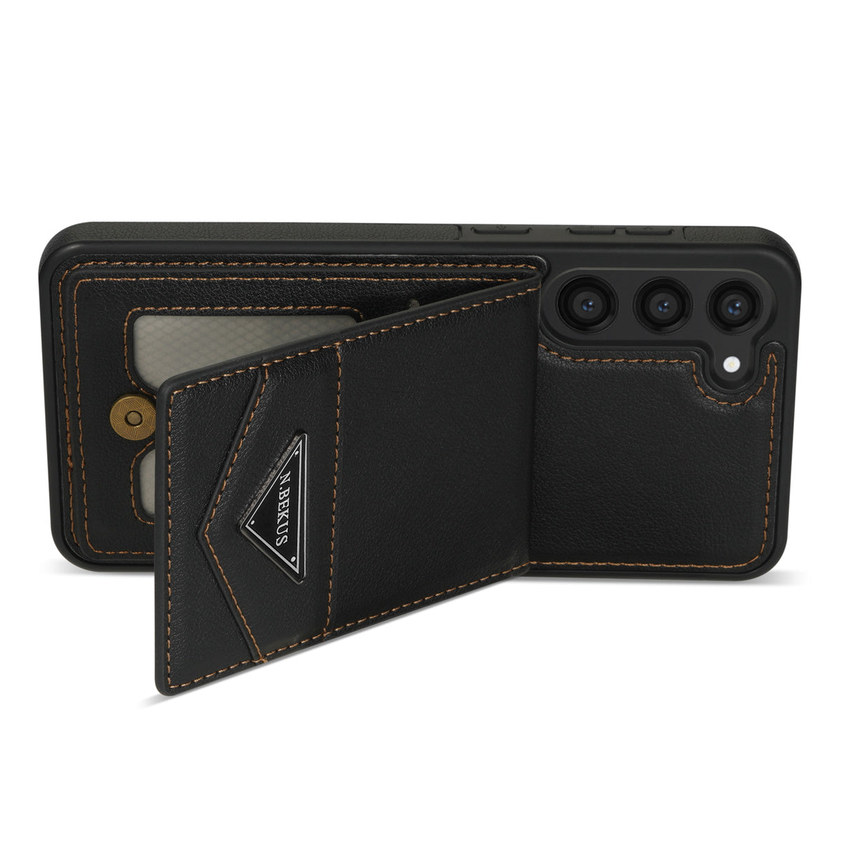 N.BEKUS For Samsung Galaxy S24 Case Leather+TPU Vertical Flip Card Holder Kickstand Phone Cover - Black