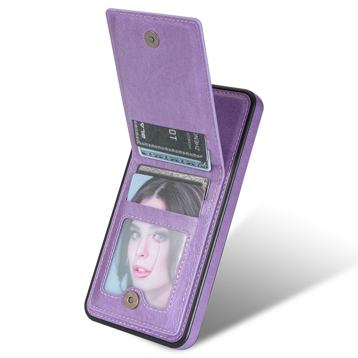 N.BEKUS For Samsung Galaxy S24 Case Leather+TPU Vertical Flip Card Holder Kickstand Phone Cover - Purple