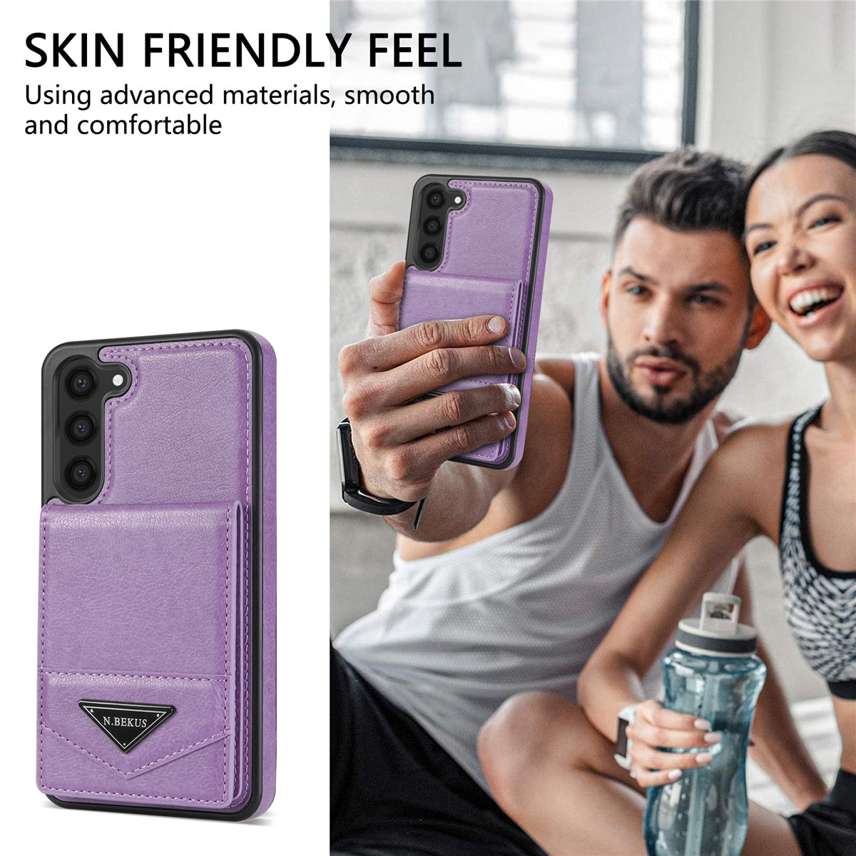 N.BEKUS For Samsung Galaxy S24 Case Leather+TPU Vertical Flip Card Holder Kickstand Phone Cover - Purple