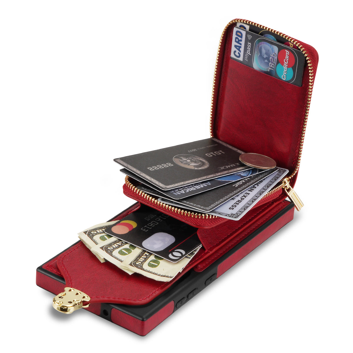 For Samsung Galaxy S24 Ultra Cell Phone Case Card Holder PU Leather + TPU Kickstand Cover - Red