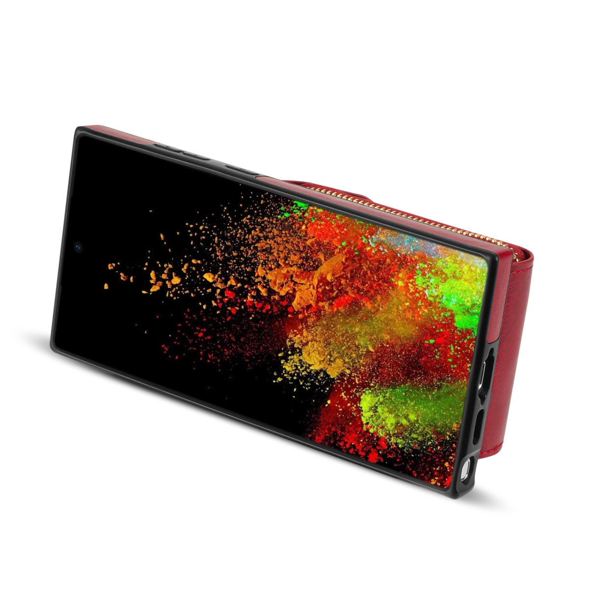 For Samsung Galaxy S24 Ultra Cell Phone Case Card Holder PU Leather + TPU Kickstand Cover - Red
