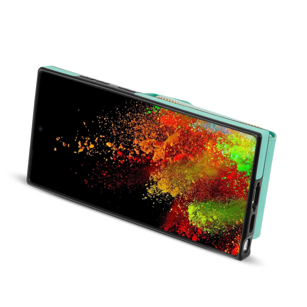 For Samsung Galaxy S24 Ultra Cell Phone Case Card Holder PU Leather + TPU Kickstand Cover - Mint Green