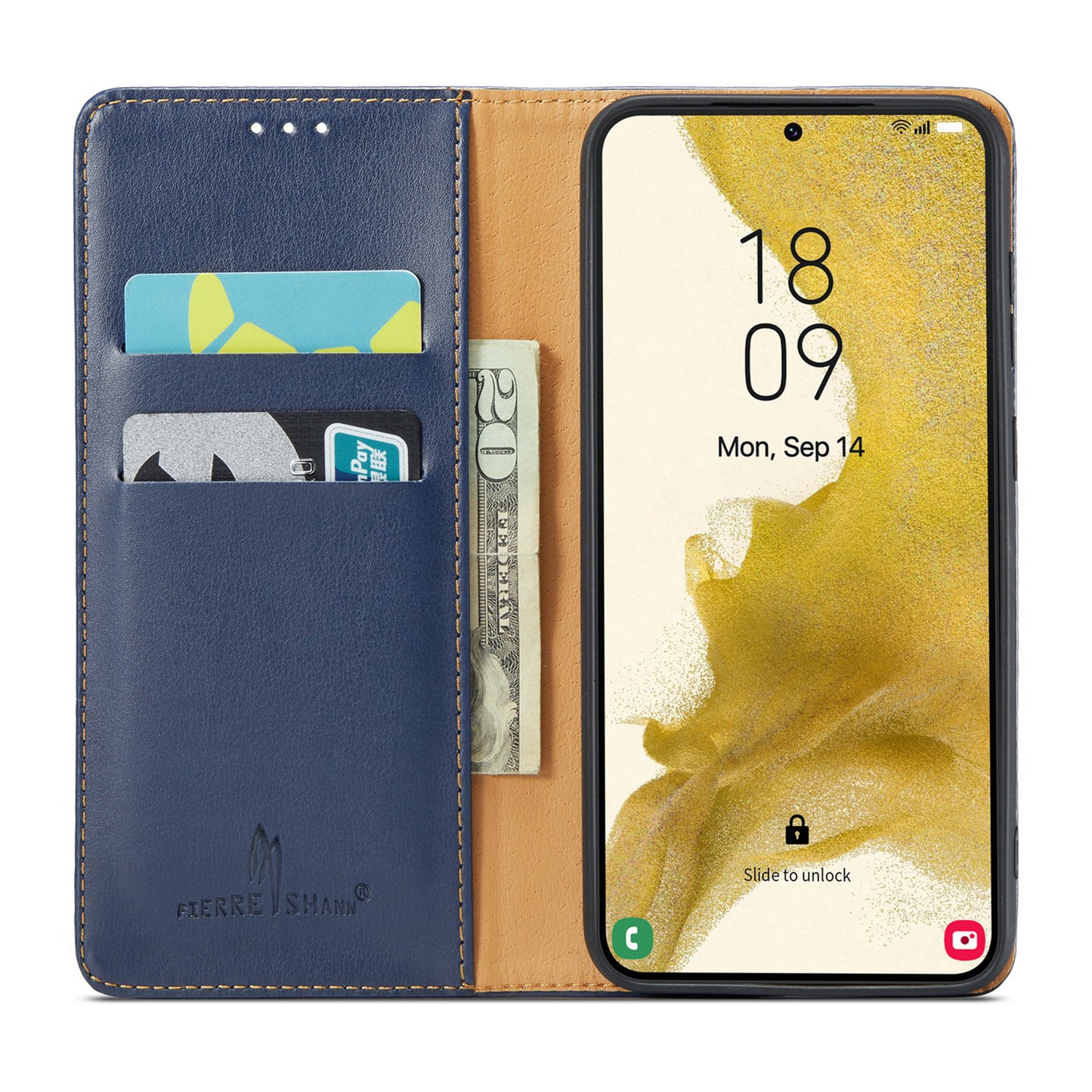 FIERRE SHANN For Samsung Galaxy S24 Case PU Leather Wallet Phone Guard Cover - Blue