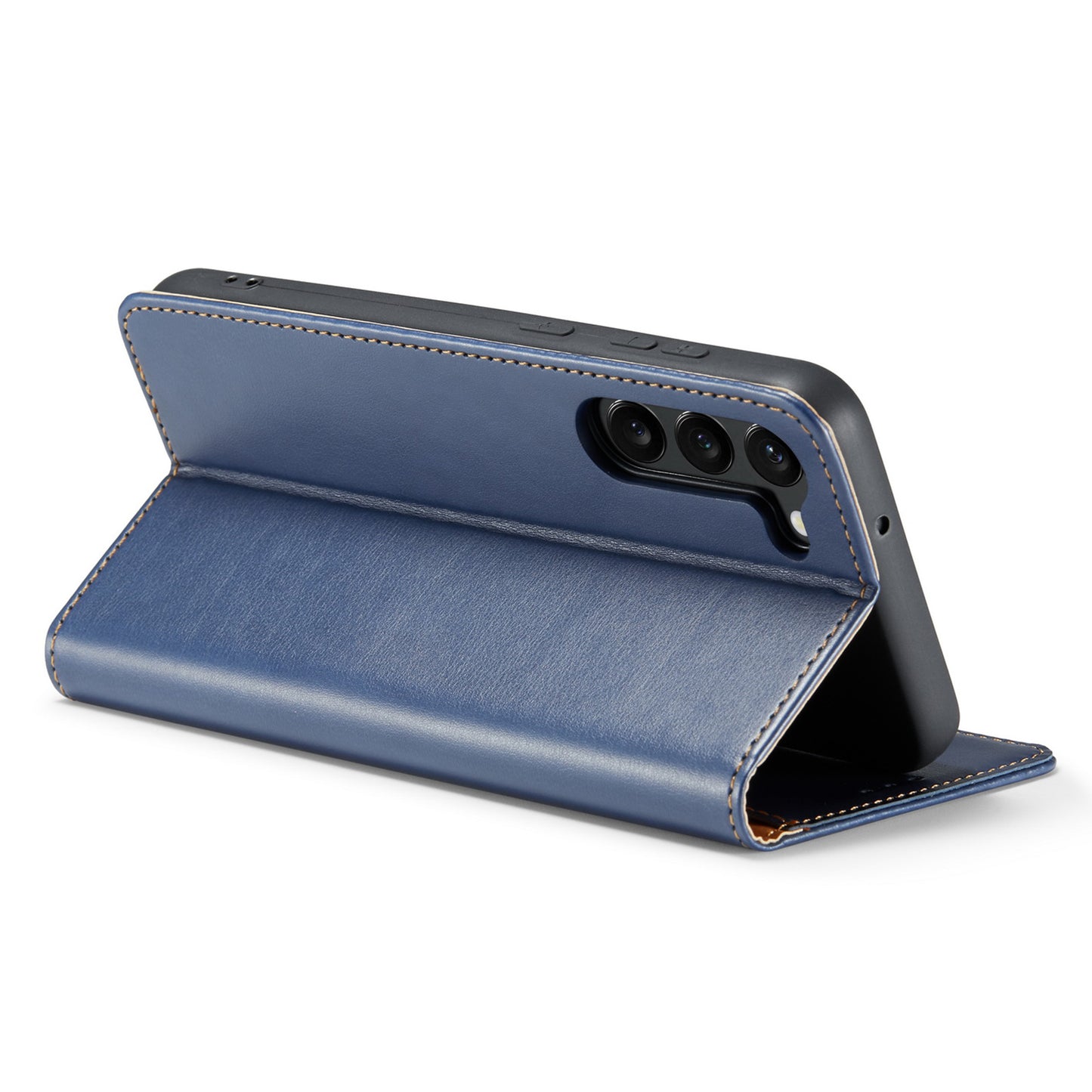 FIERRE SHANN For Samsung Galaxy S24 Case PU Leather Wallet Phone Guard Cover - Blue