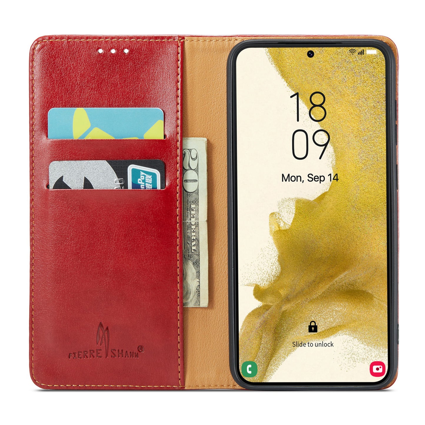 FIERRE SHANN For Samsung Galaxy S24 Case PU Leather Wallet Phone Guard Cover - Red