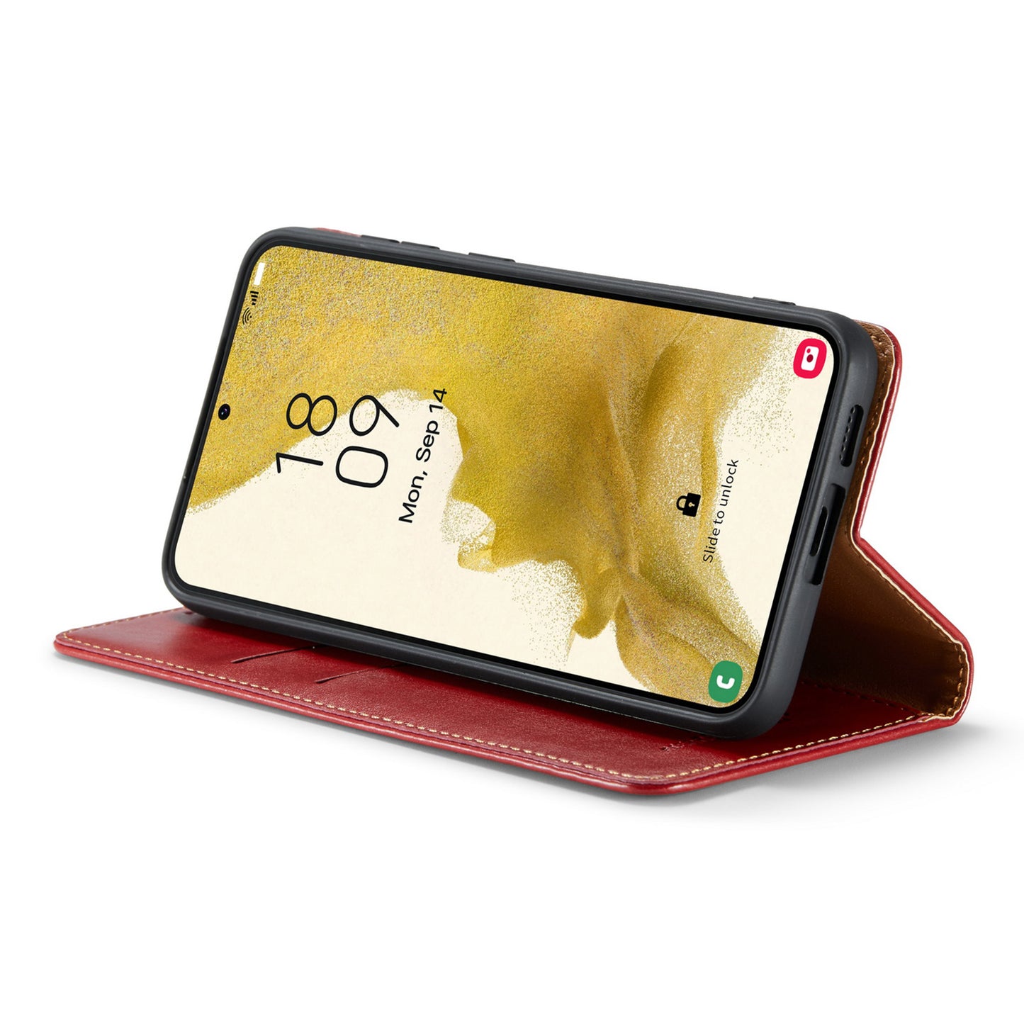 FIERRE SHANN For Samsung Galaxy S24 Case PU Leather Wallet Phone Guard Cover - Red