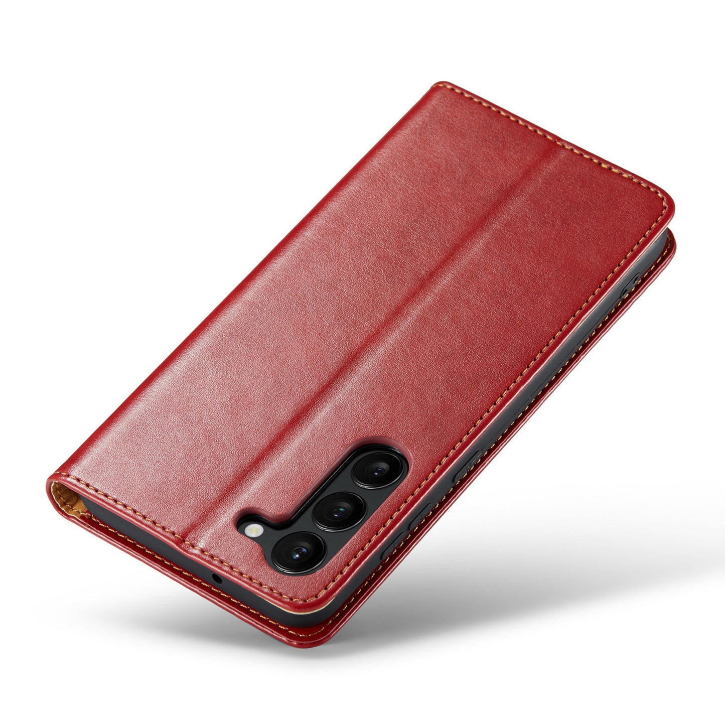 FIERRE SHANN For Samsung Galaxy S24 Case PU Leather Wallet Phone Guard Cover - Red