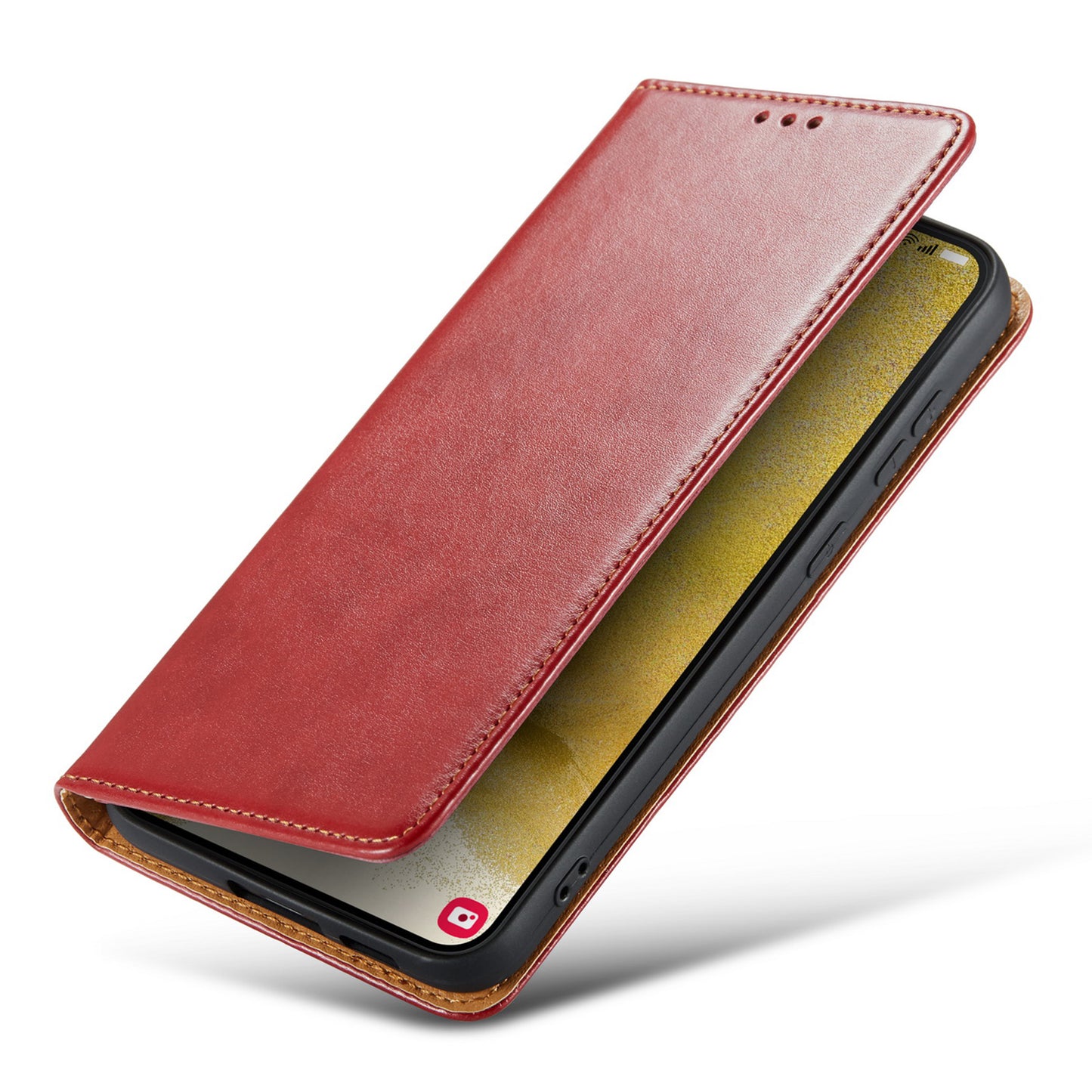 FIERRE SHANN For Samsung Galaxy S24 Case PU Leather Wallet Phone Guard Cover - Red