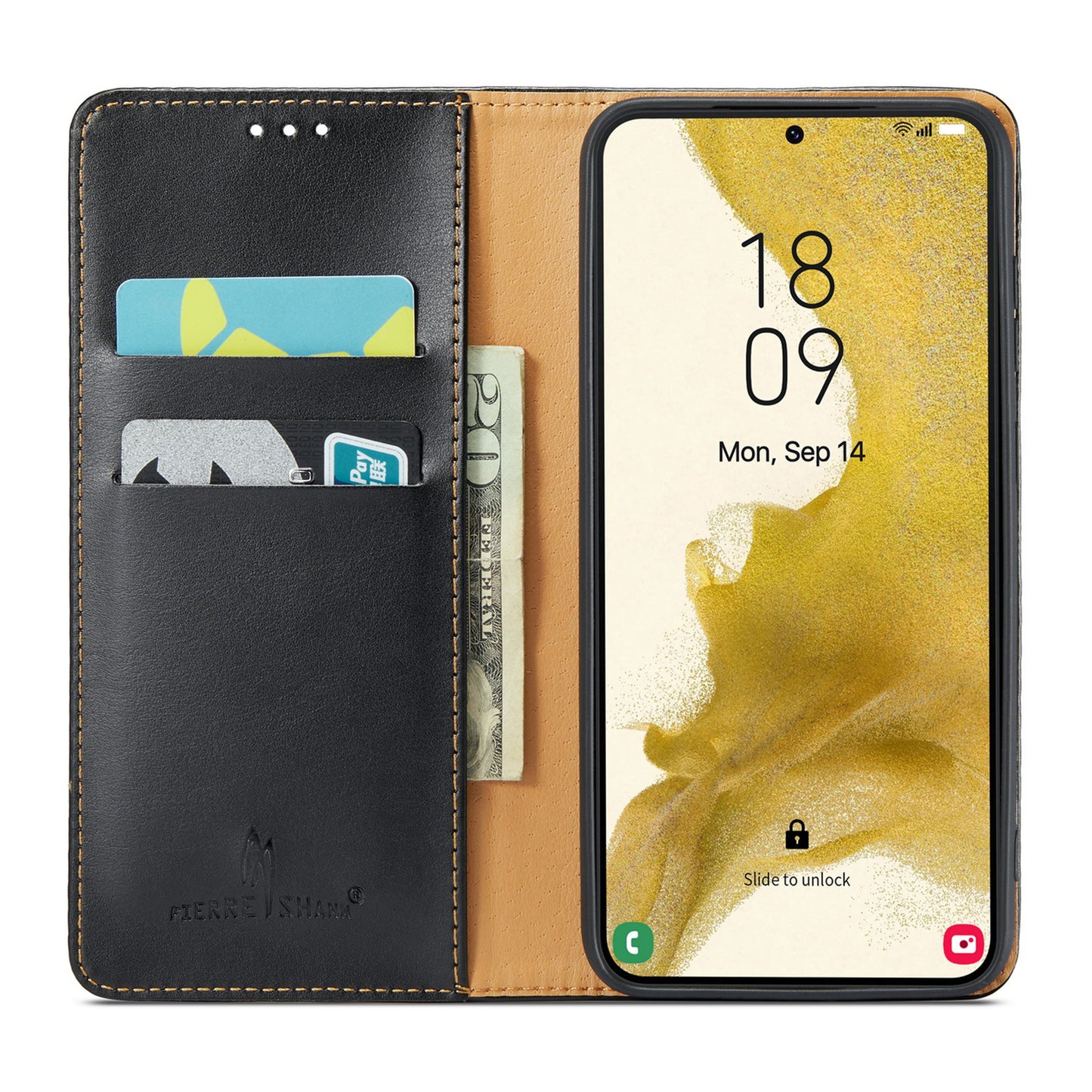 FIERRE SHANN For Samsung Galaxy S24 Case PU Leather Wallet Phone Guard Cover - Black
