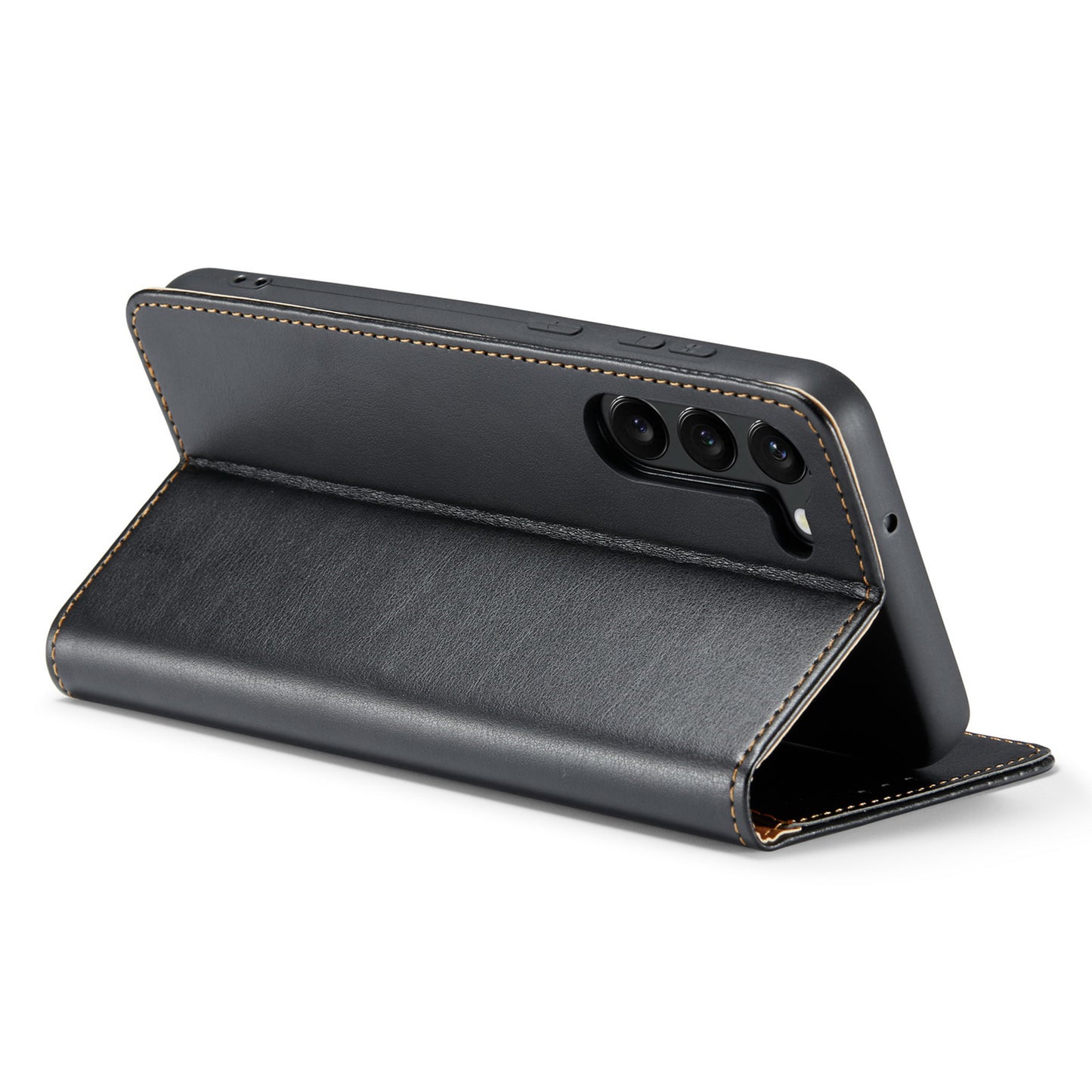 FIERRE SHANN For Samsung Galaxy S24 Case PU Leather Wallet Phone Guard Cover - Black