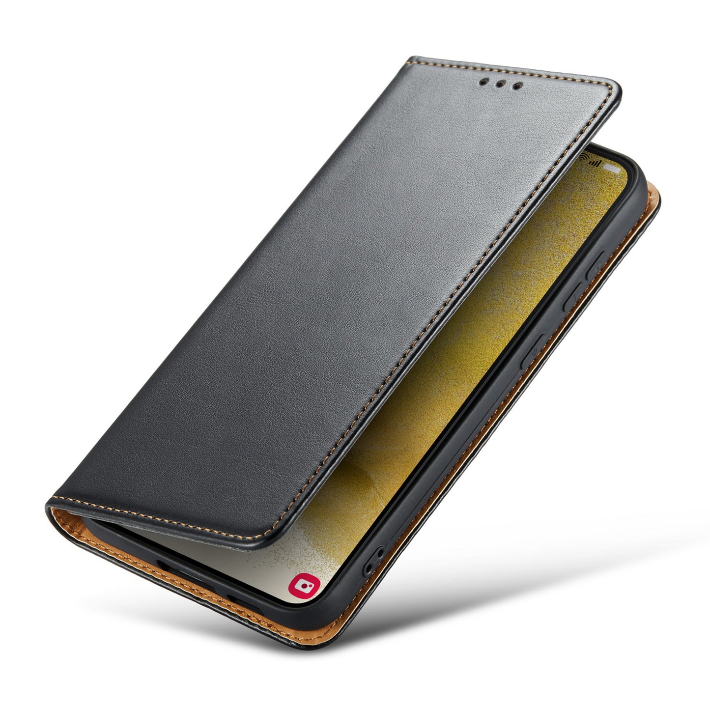 FIERRE SHANN For Samsung Galaxy S24 Case PU Leather Wallet Phone Guard Cover - Black