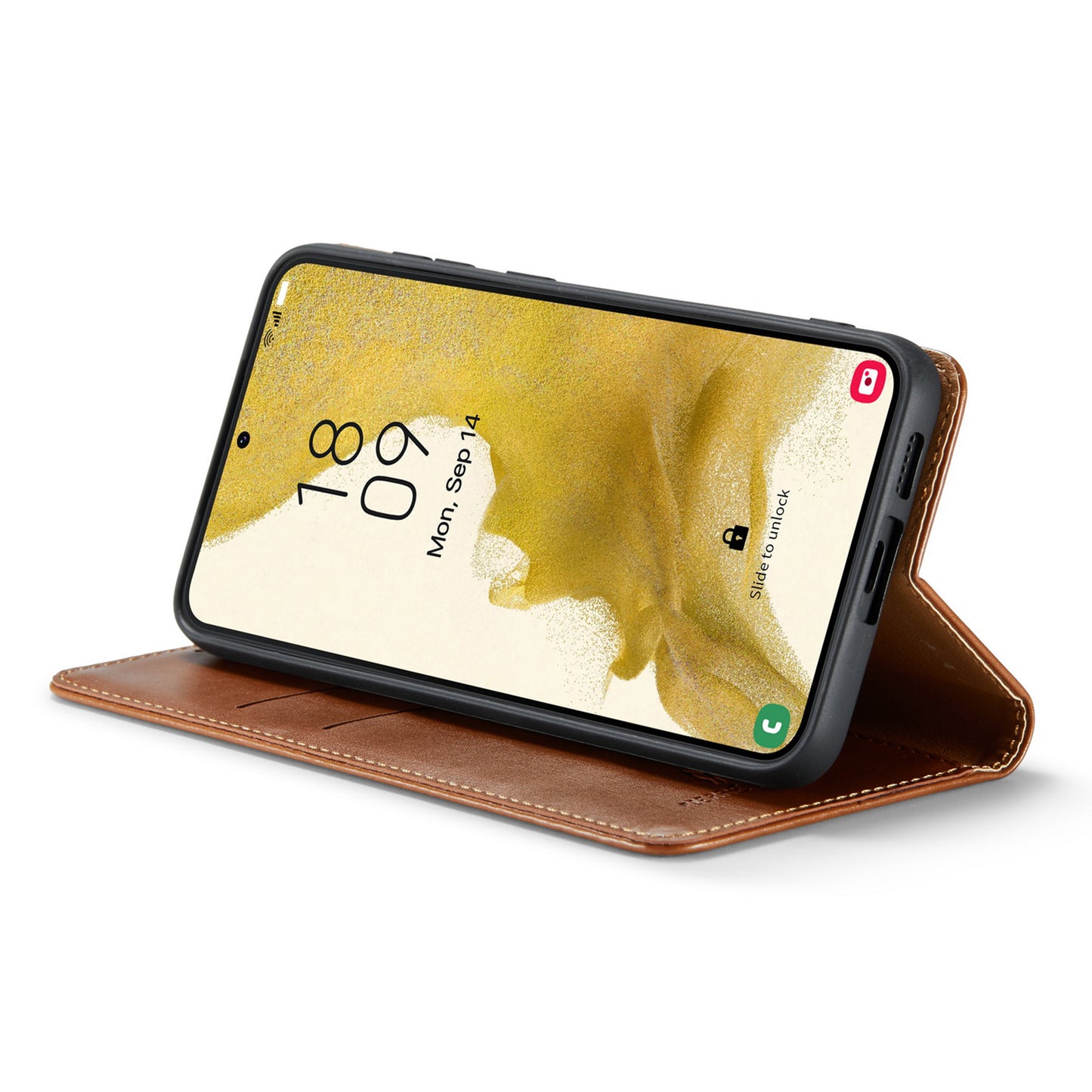FIERRE SHANN For Samsung Galaxy S24 Case PU Leather Wallet Phone Guard Cover - Brown