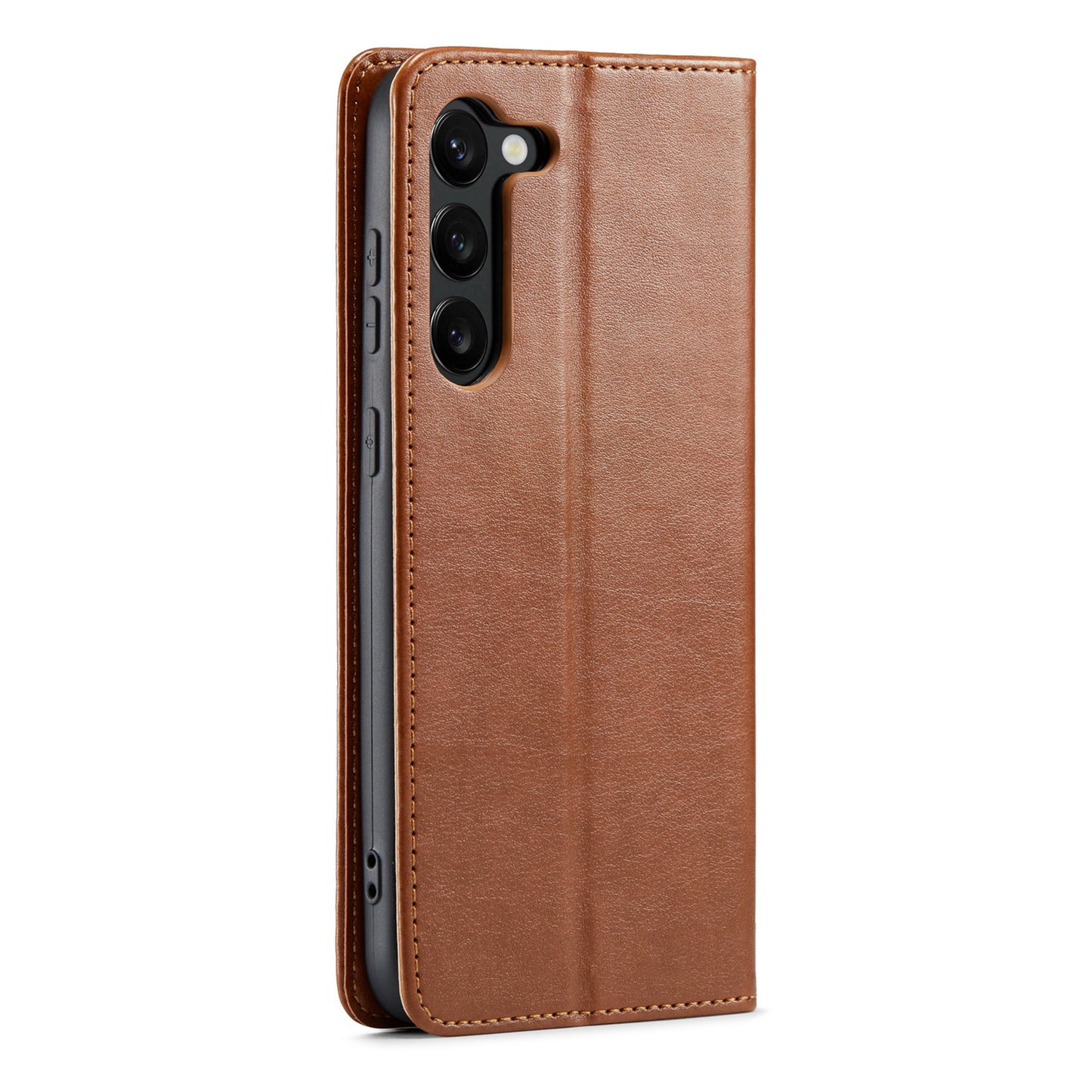 FIERRE SHANN For Samsung Galaxy S24 Case PU Leather Wallet Phone Guard Cover - Brown