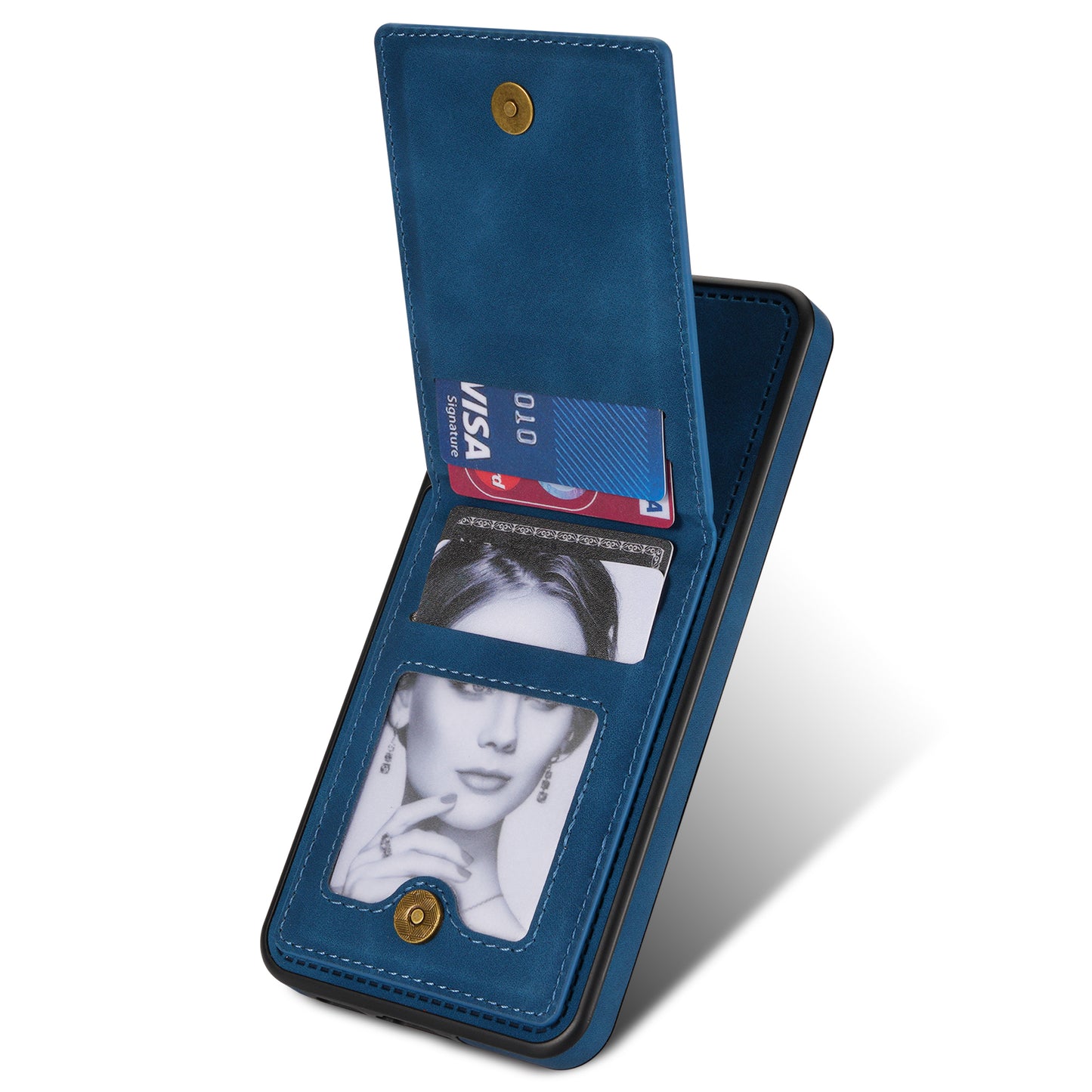 N.BEKUS For Samsung Galaxy S24+ RFID Blocking Design Cover Card Holder Kickstand Phone Case - Blue