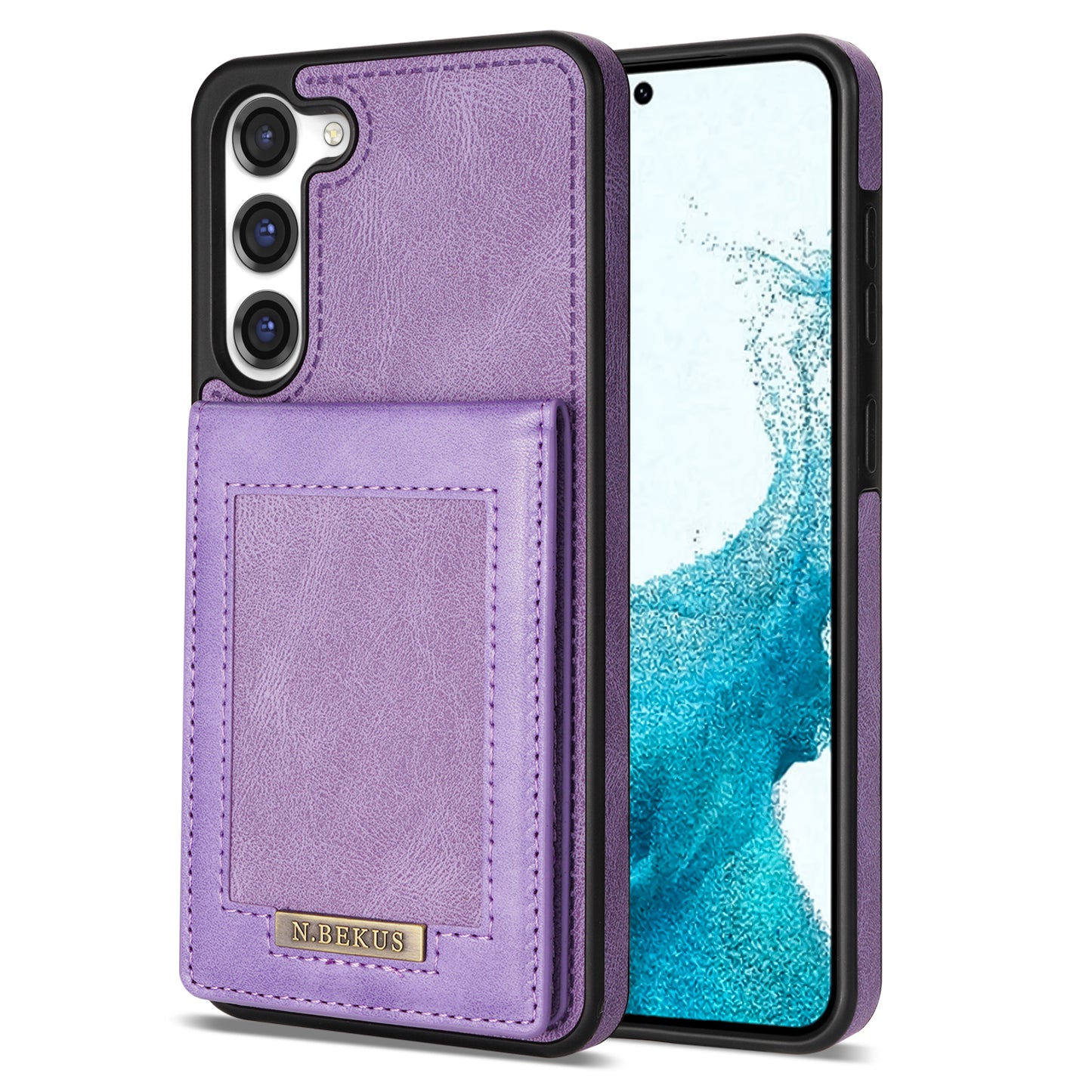 N.BEKUS For Samsung Galaxy S24+ RFID Blocking Design Cover Card Holder Kickstand Phone Case - Purple