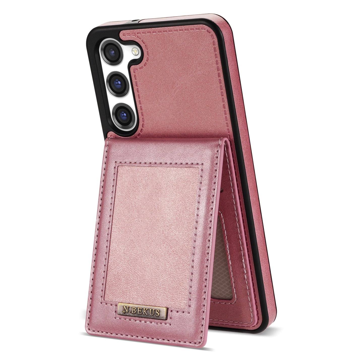 N.BEKUS For Samsung Galaxy S24+ RFID Blocking Design Cover Card Holder Kickstand Phone Case - Rose Gold