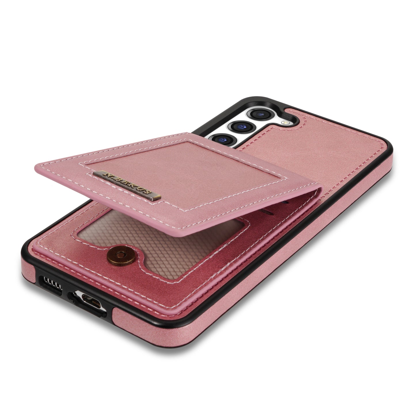 N.BEKUS For Samsung Galaxy S24+ RFID Blocking Design Cover Card Holder Kickstand Phone Case - Rose Gold