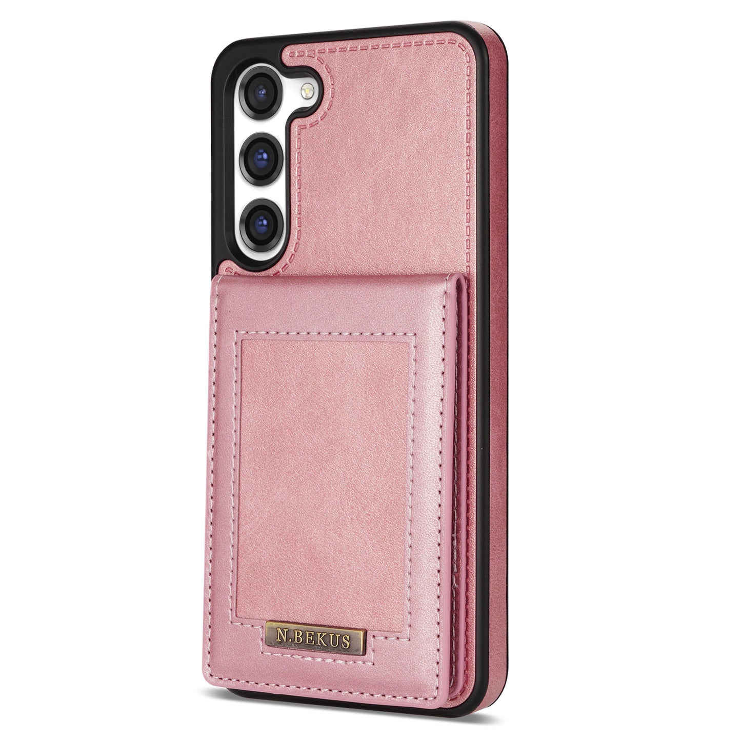 N.BEKUS For Samsung Galaxy S24+ RFID Blocking Design Cover Card Holder Kickstand Phone Case - Rose Gold