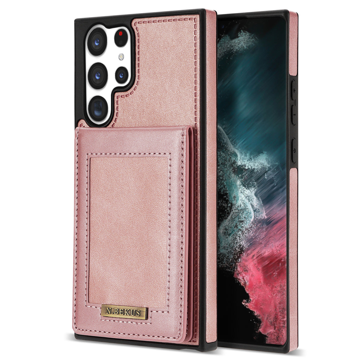 N.BEKUS For Samsung Galaxy S24 Ultra Kickstand Cover RFID Blocking Phone Case - Rose Gold