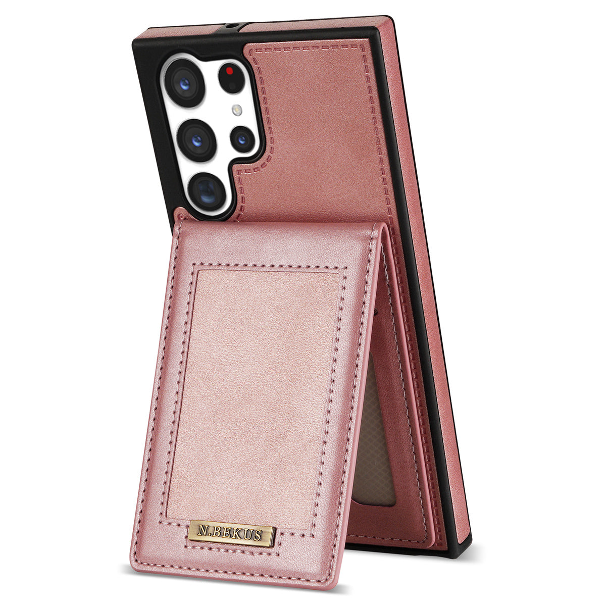 N.BEKUS For Samsung Galaxy S24 Ultra Kickstand Cover RFID Blocking Phone Case - Rose Gold